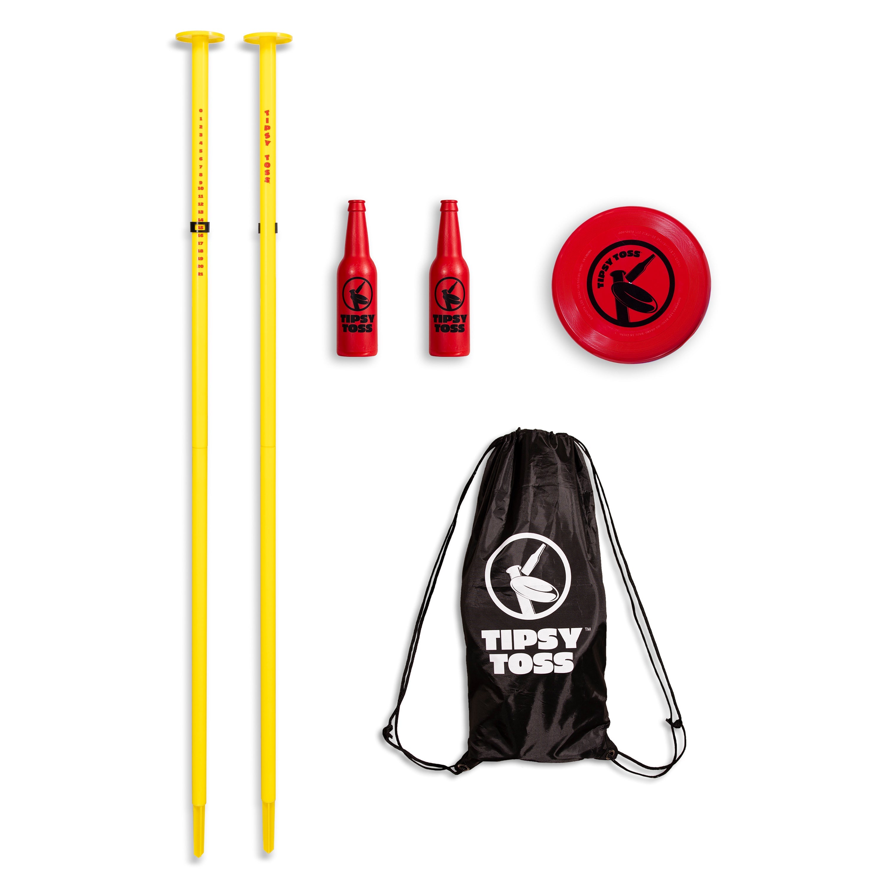 a red and yellow bag with a yellow pole and a red and yellow pole