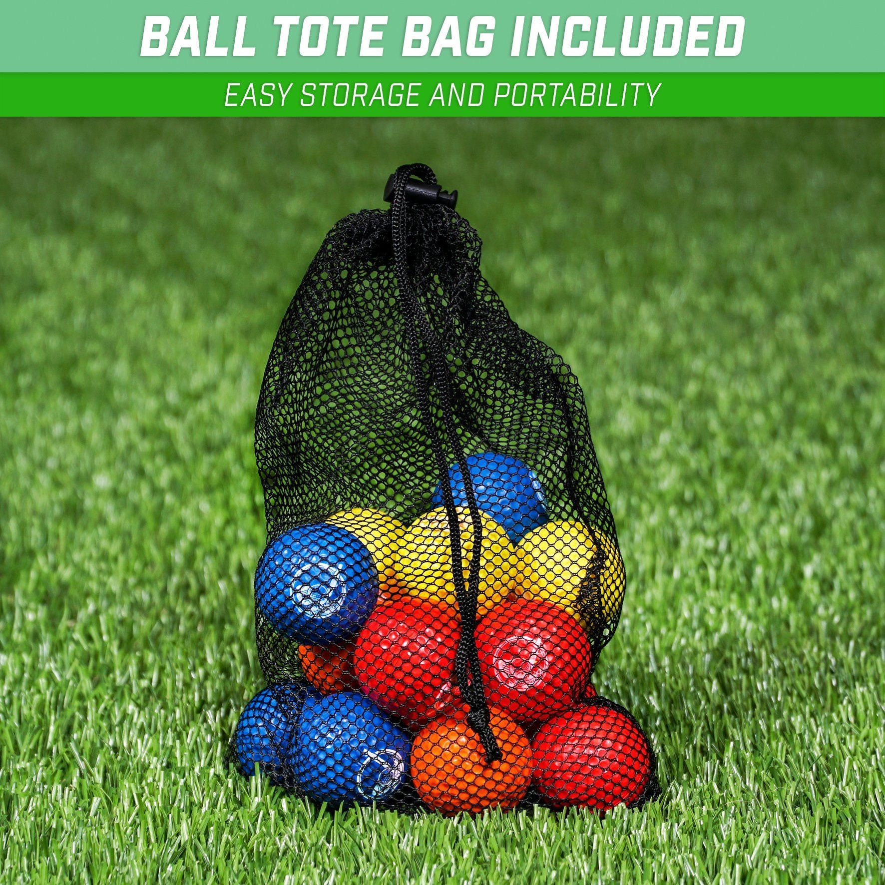 a bag full of balls on the grass