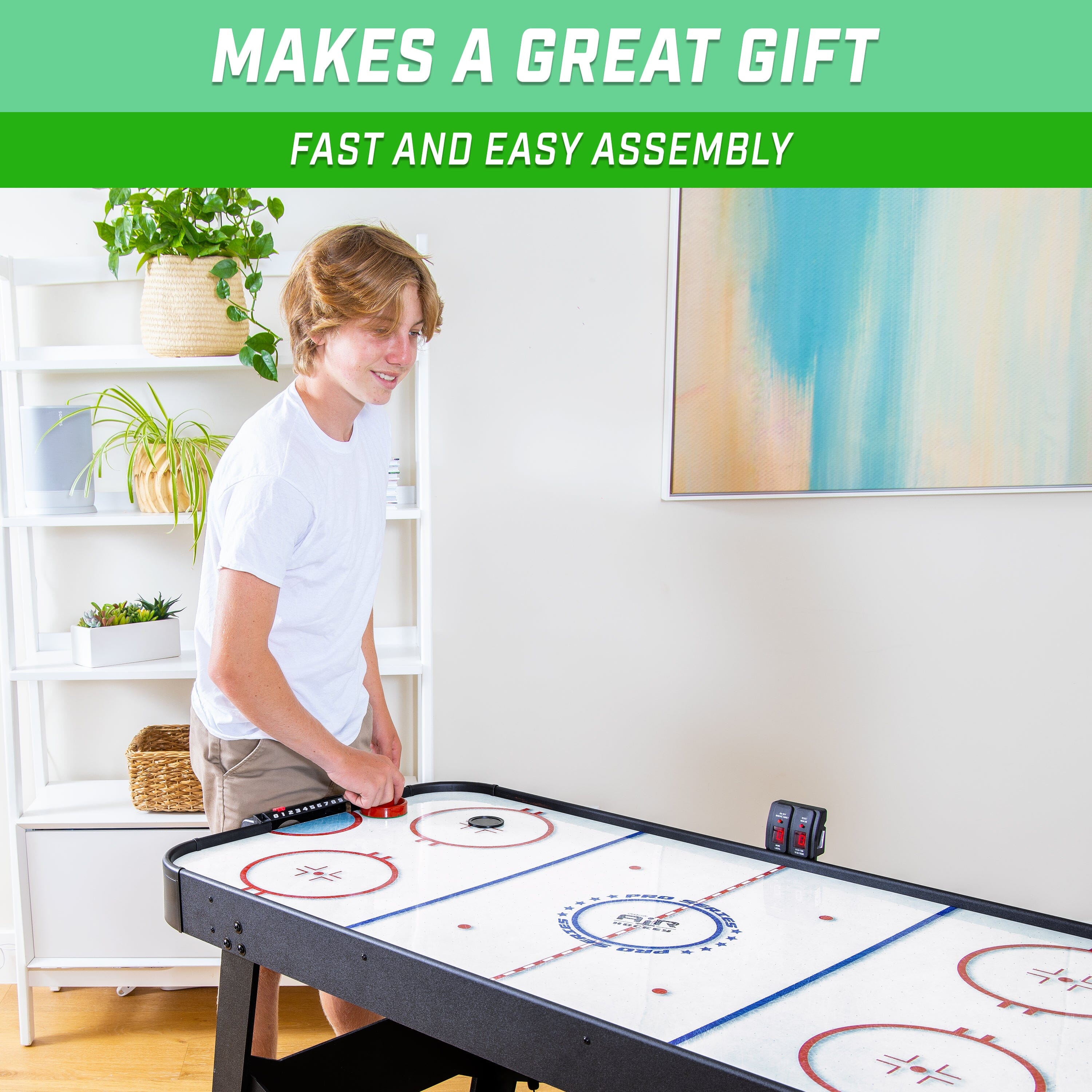GoSports 54 Inch Air Hockey Arcade Table for Kids & Adults - Includes 2  Pushers, 3 Pucks, AC Motor, and LED Scoreboard –