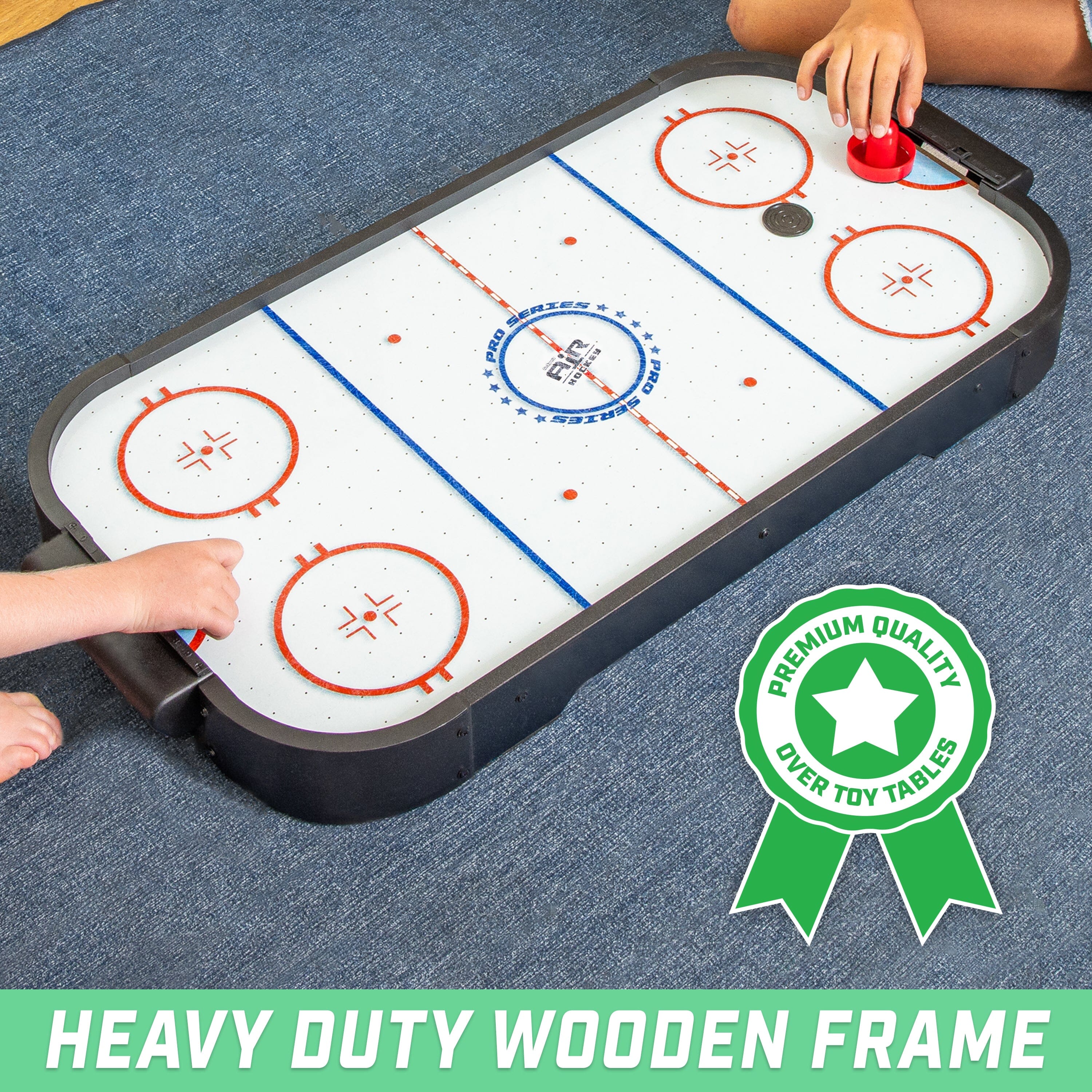 a child playing with a hockey board