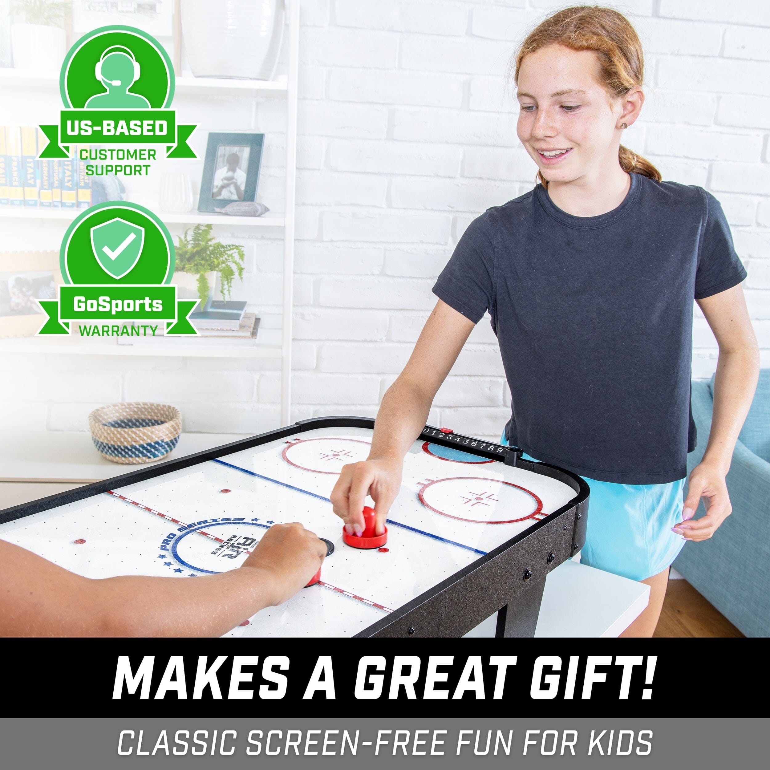 GoSports 40 Inch Table Top Air Hockey Game for Kids - Black or Oak