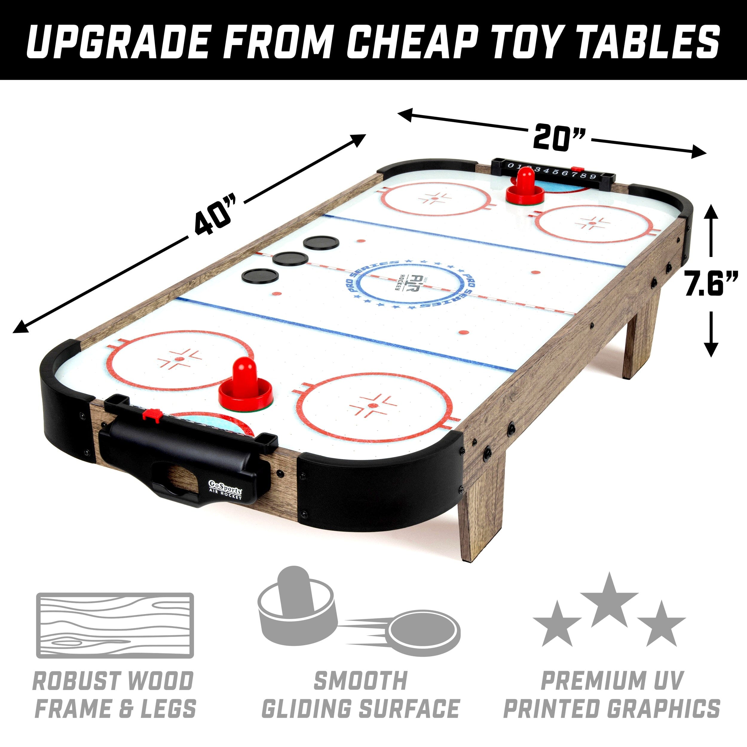 GoSports 40 Inch Table Top Air Hockey Game for Kids - Black or Oak - AC Powered Motor GoSports 