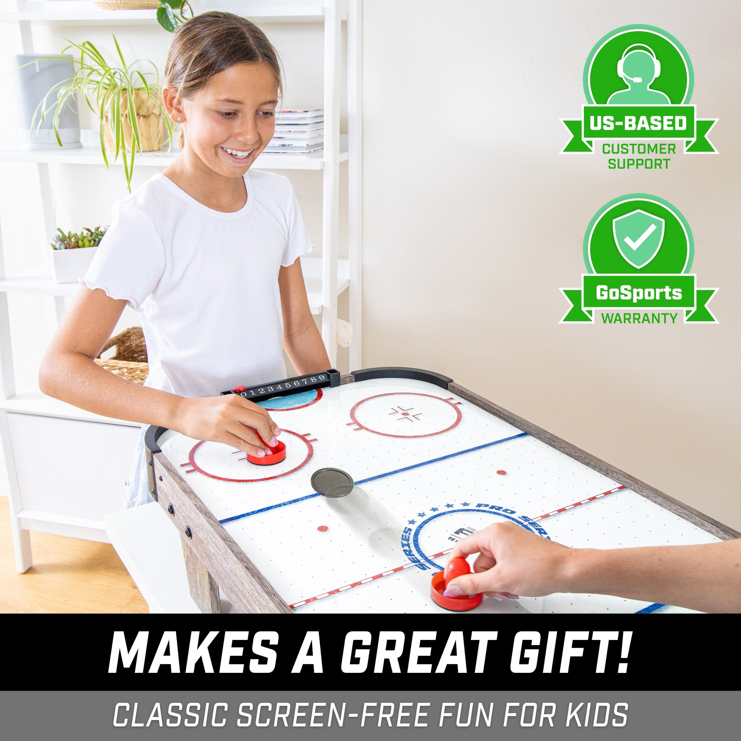 GoSports 40 Inch Table Top Air Hockey Game for Kids - Black or Oak - AC Powered Motor GoSports 