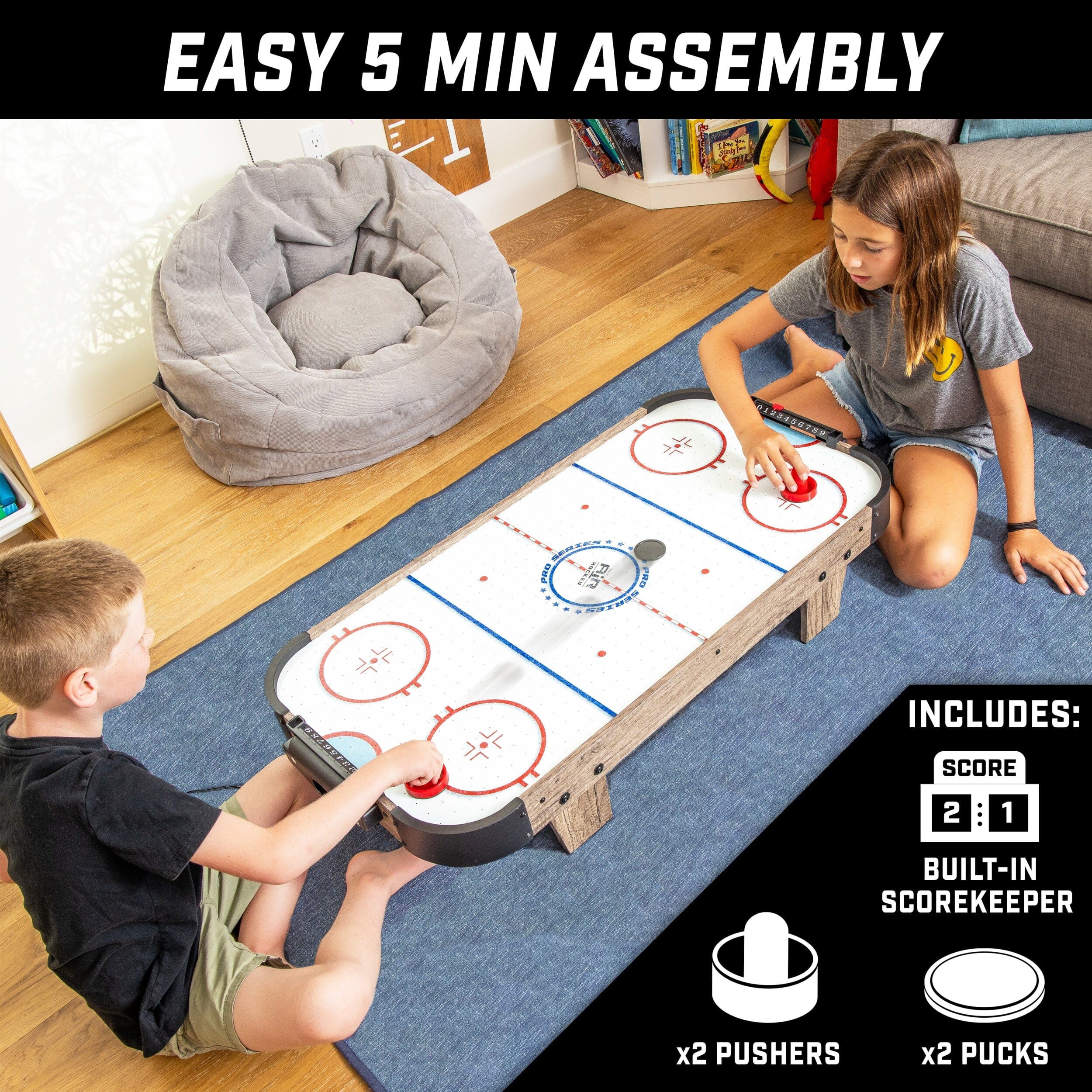 GoSports 40 Inch Table Top Air Hockey Game for Kids - Black or Oak - AC Powered Motor GoSports 