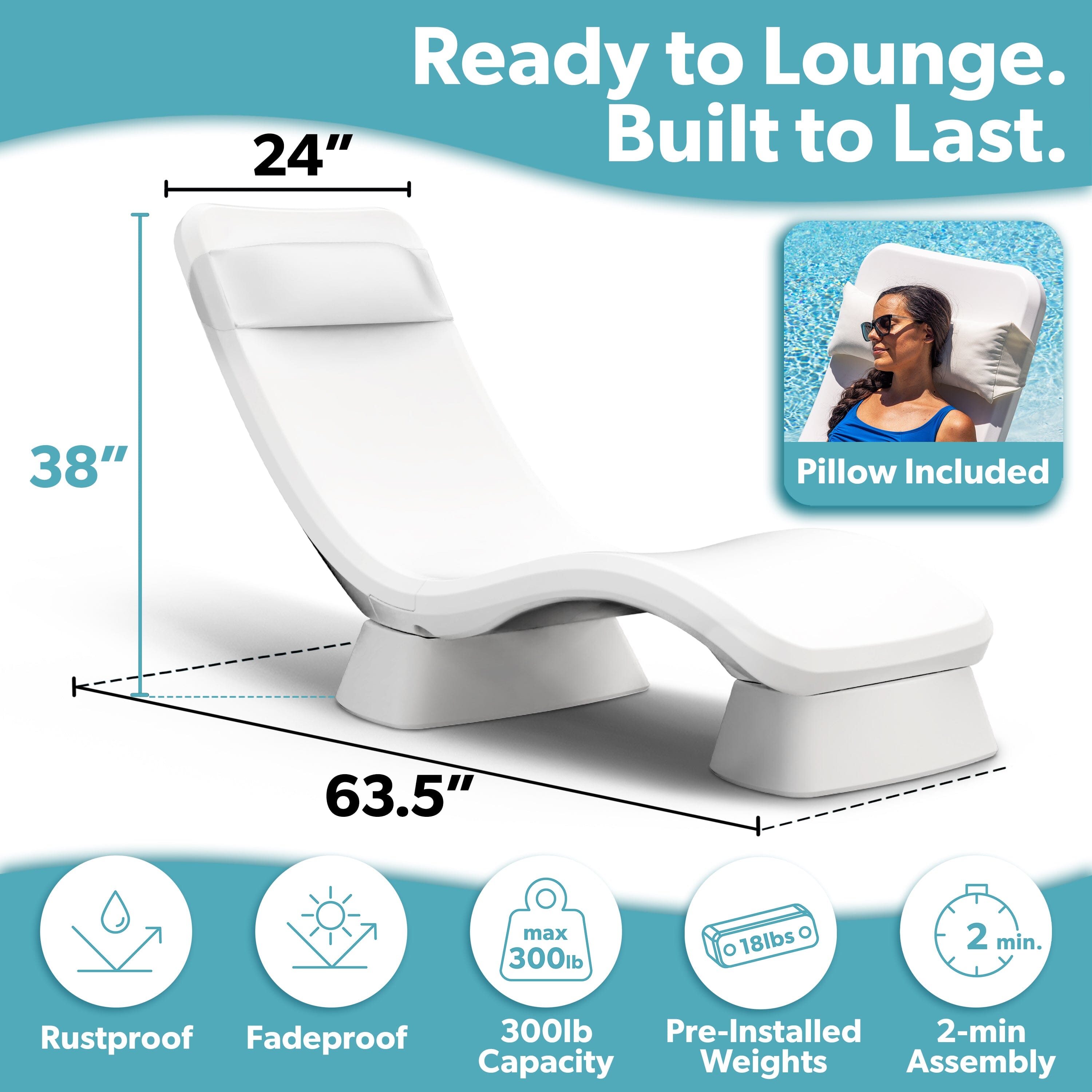 GoSports Coast Modern in Pool Lounge Chair - Waterproof & Weighted Chaise Lounger - Outdoor Furniture for Patio or in Baja Shelf PlayGoSports.com 