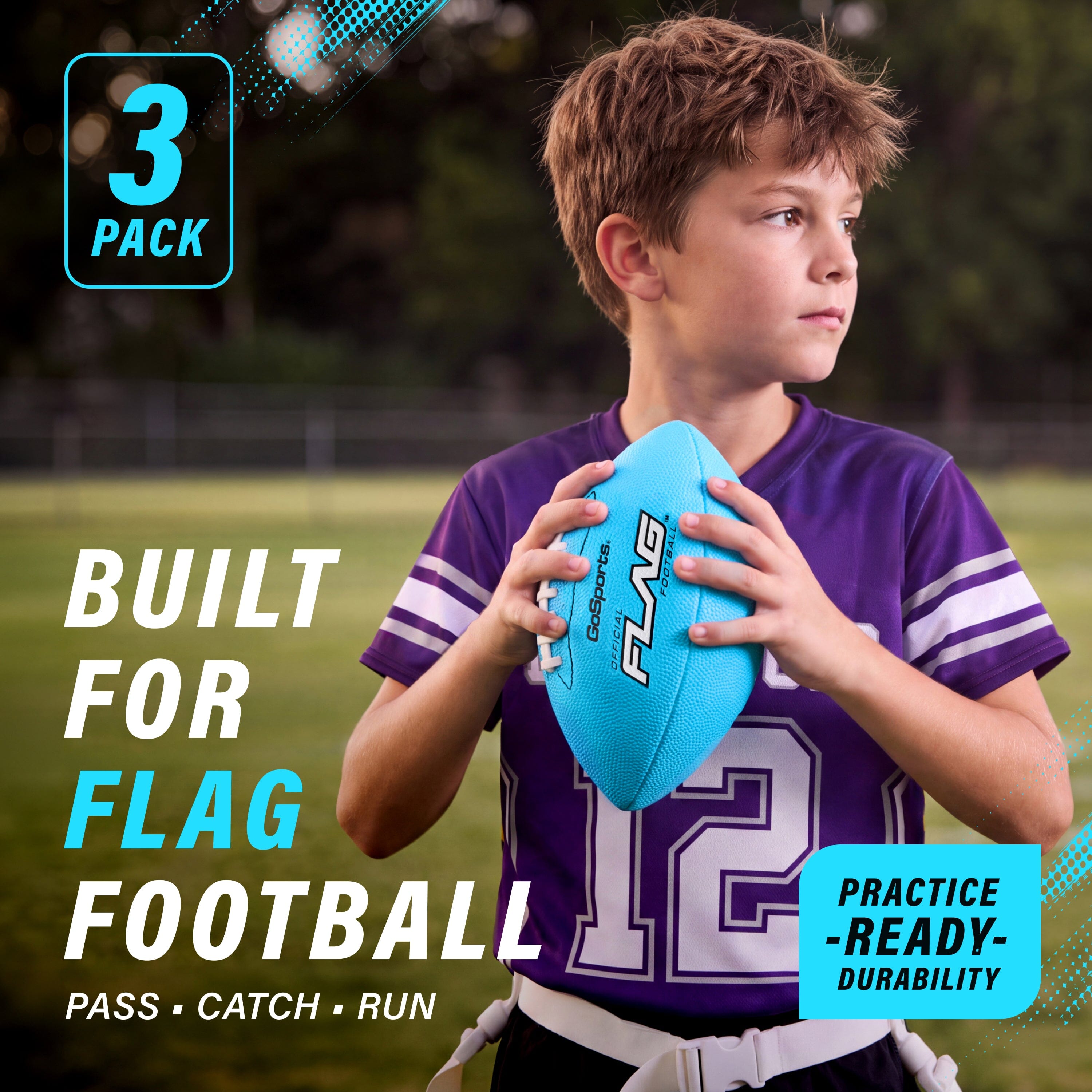 Elite Pro Grip Youth Flag Football Ball, Single or 3-pk GoSports Football 