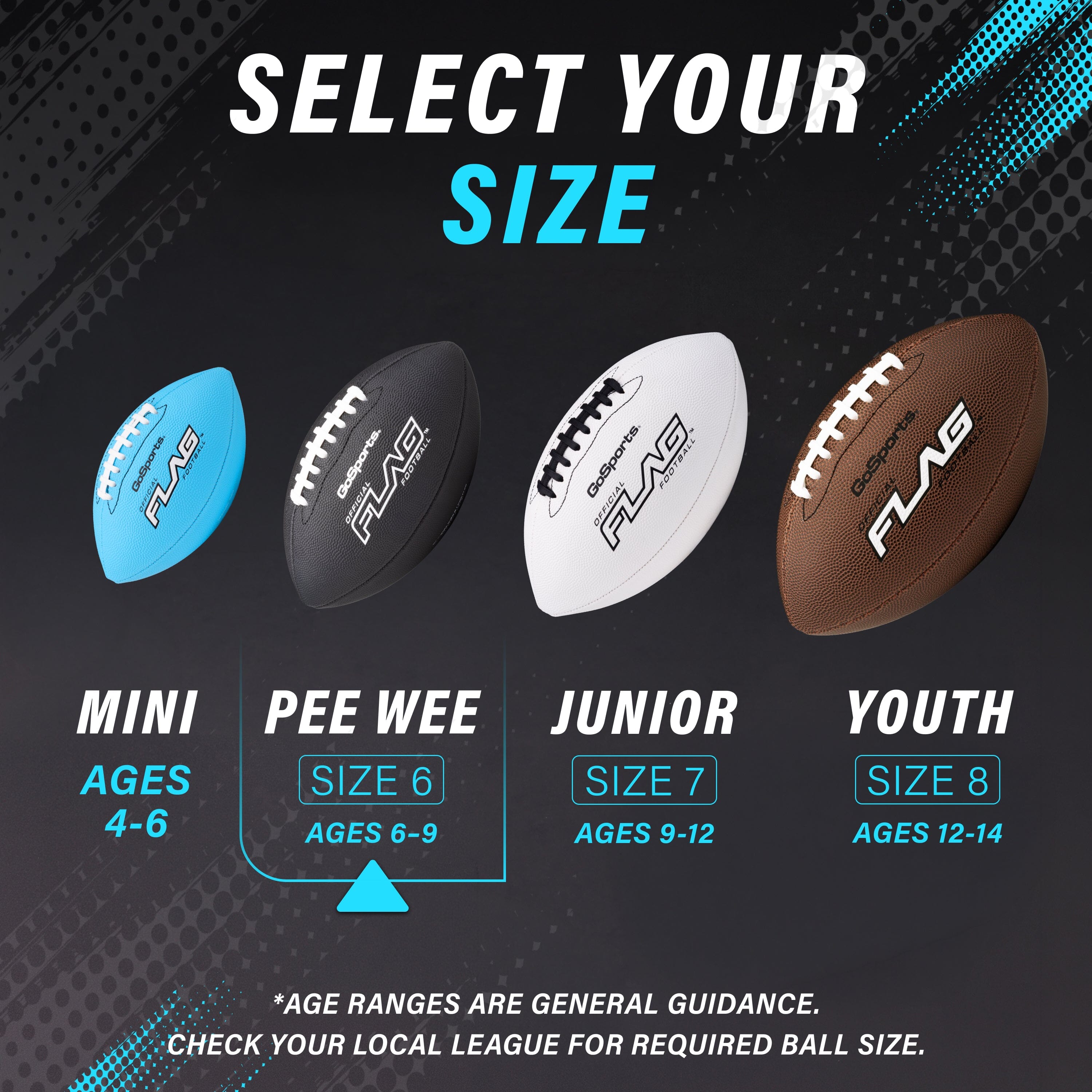 Composite Pee Wee Flag Football Balls, Single or 3-pk GoSports Football 