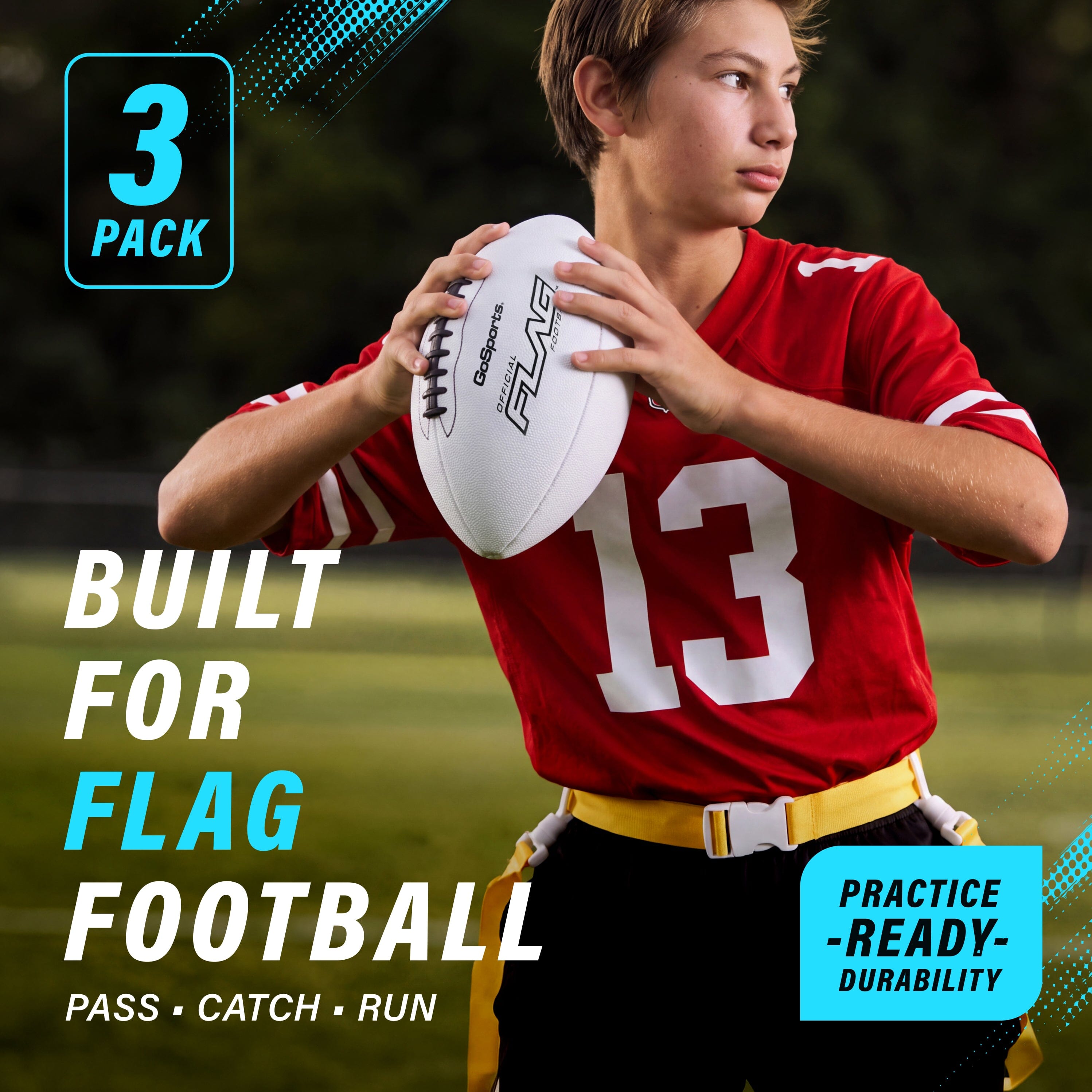 Composite Junior Flag Football Balls, Single or 3-pk GoSports Football 
