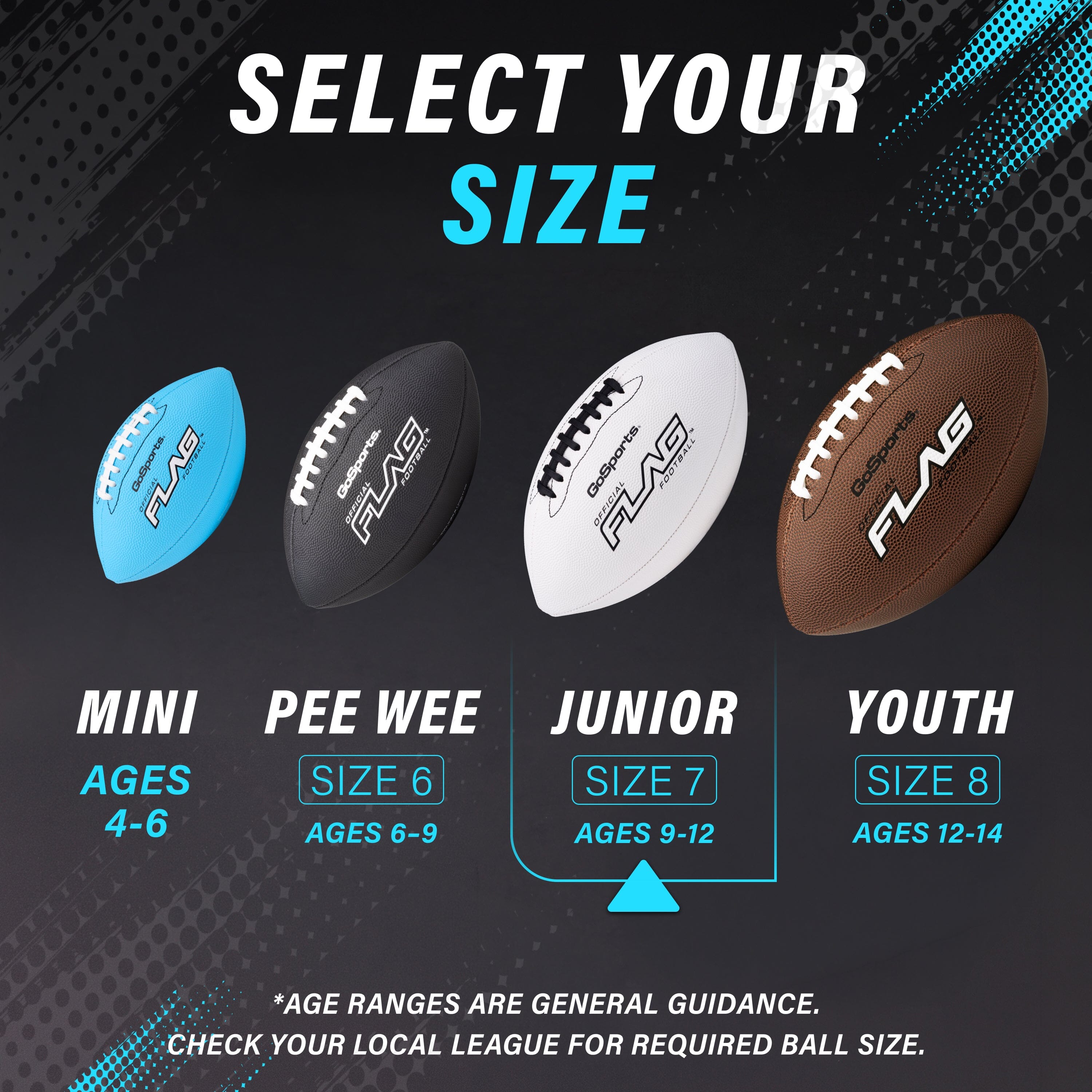 Composite Junior Flag Football Balls, Single or 3-pk GoSports Football 
