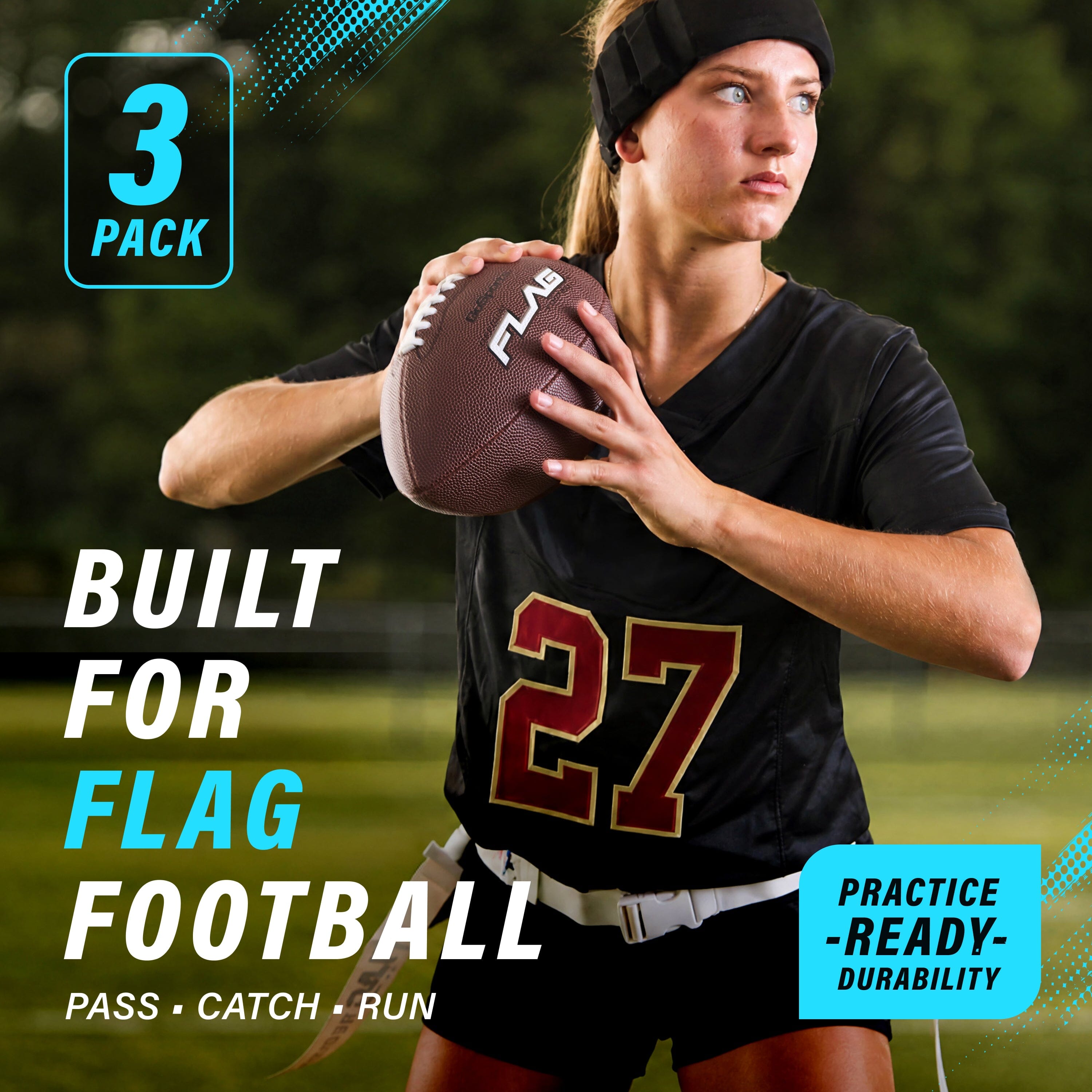 Composite Youth Flag Football Balls, Single or 3-pk GoSports Football 