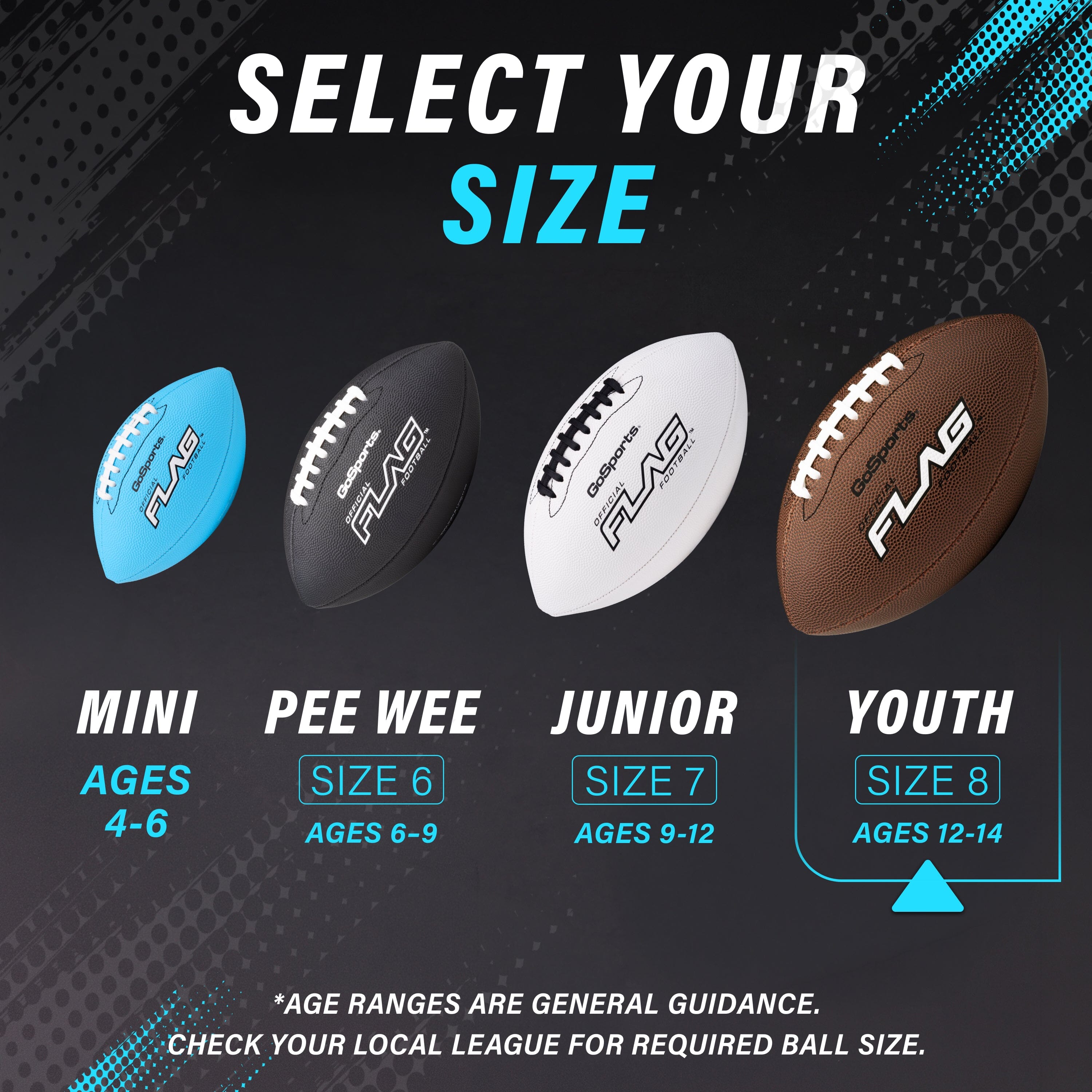 Composite Youth Flag Football Balls, Single or 3-pk GoSports Football 