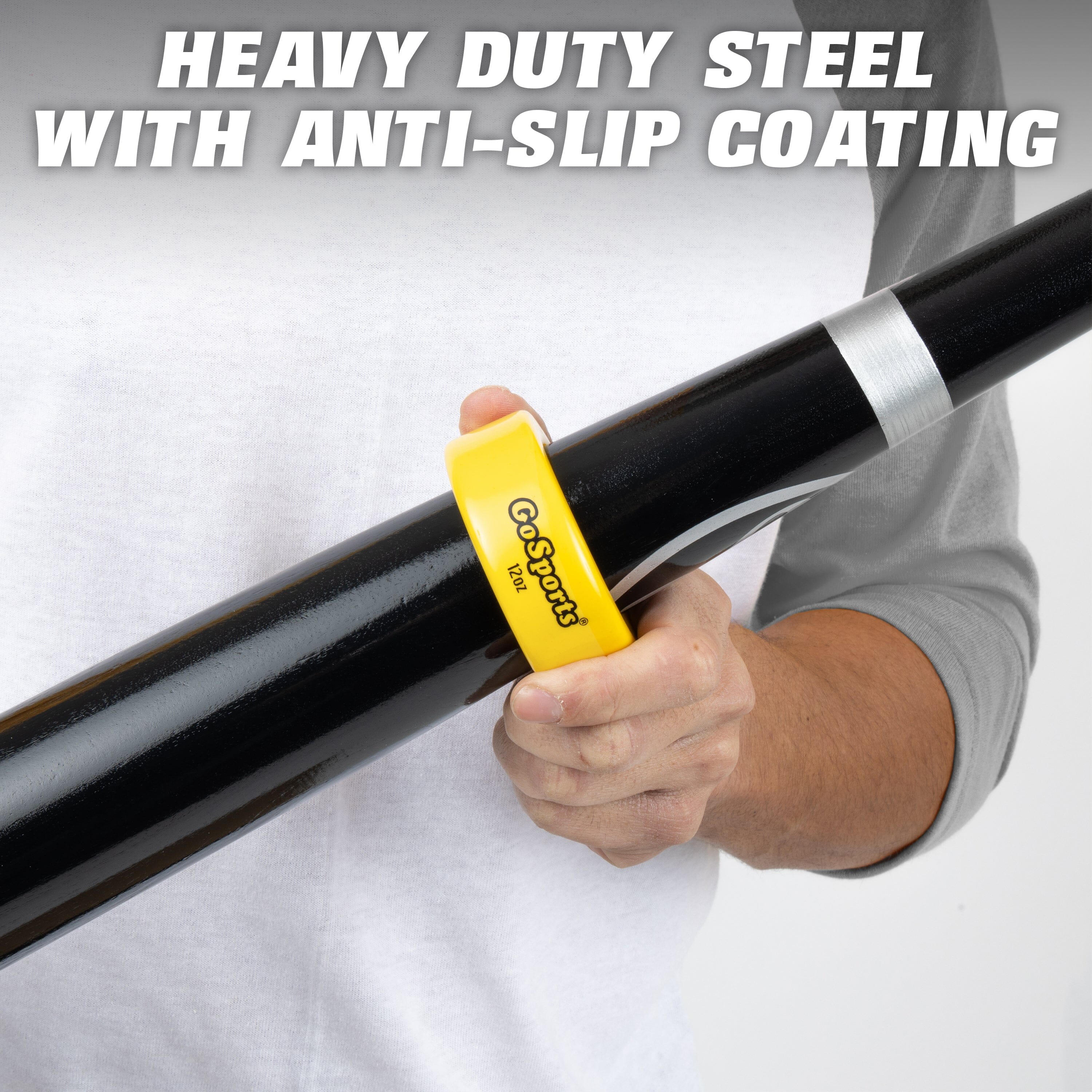 a man holding a black and yellow stick