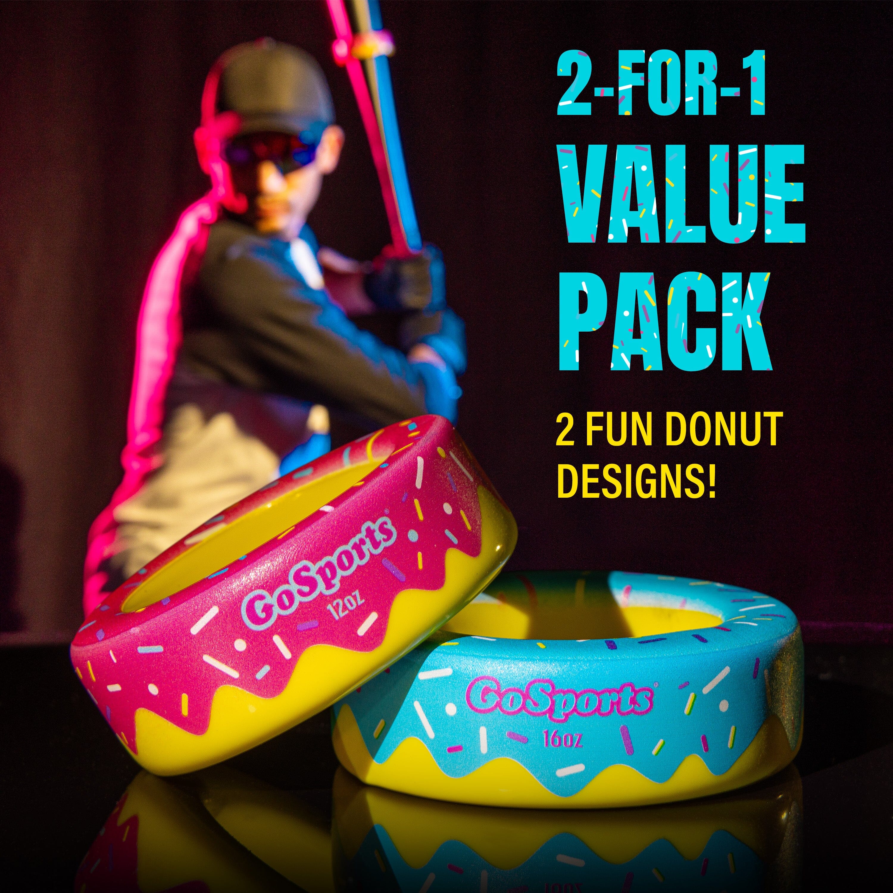 GoSports Baseball and Softball Bat Donuts - 2 Pack Baseball Drip Bat Weights - 16 oz & 12 oz PlayGoSports.com 