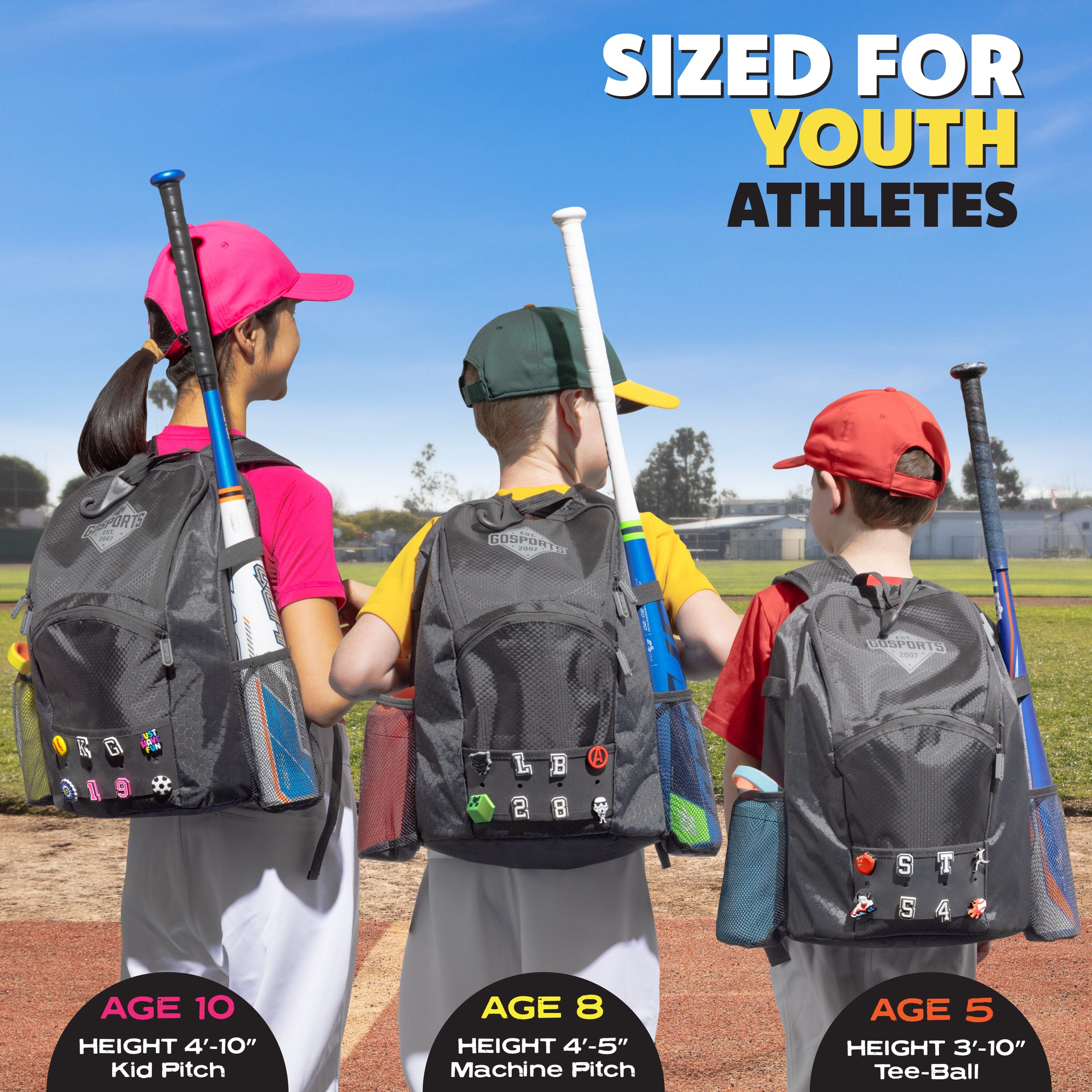 GoSports Youth Baseball and Softball Bag with Customizable Charm Panel GoSports 
