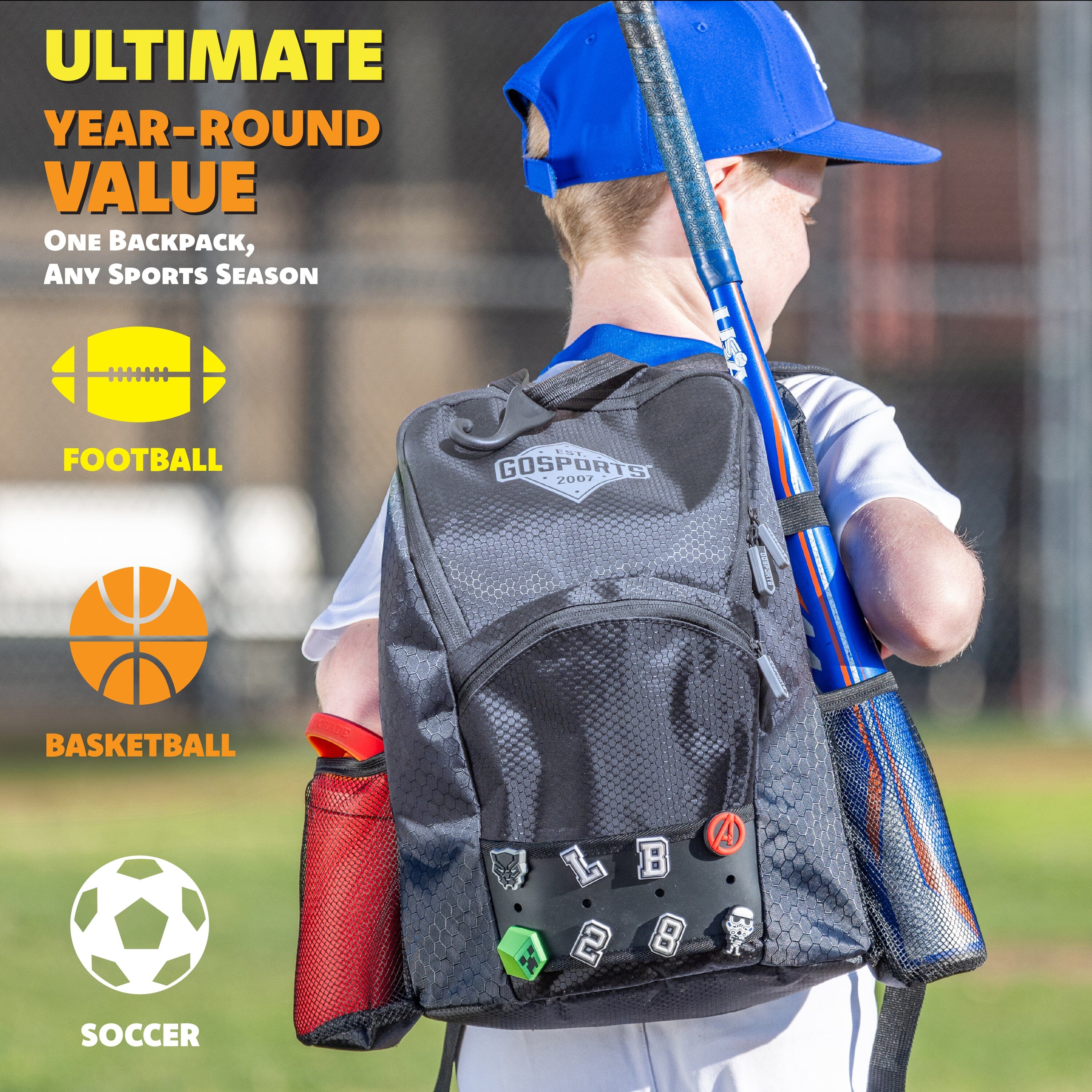 GoSports Youth Baseball and Softball Bag with Customizable Charm Panel GoSports 