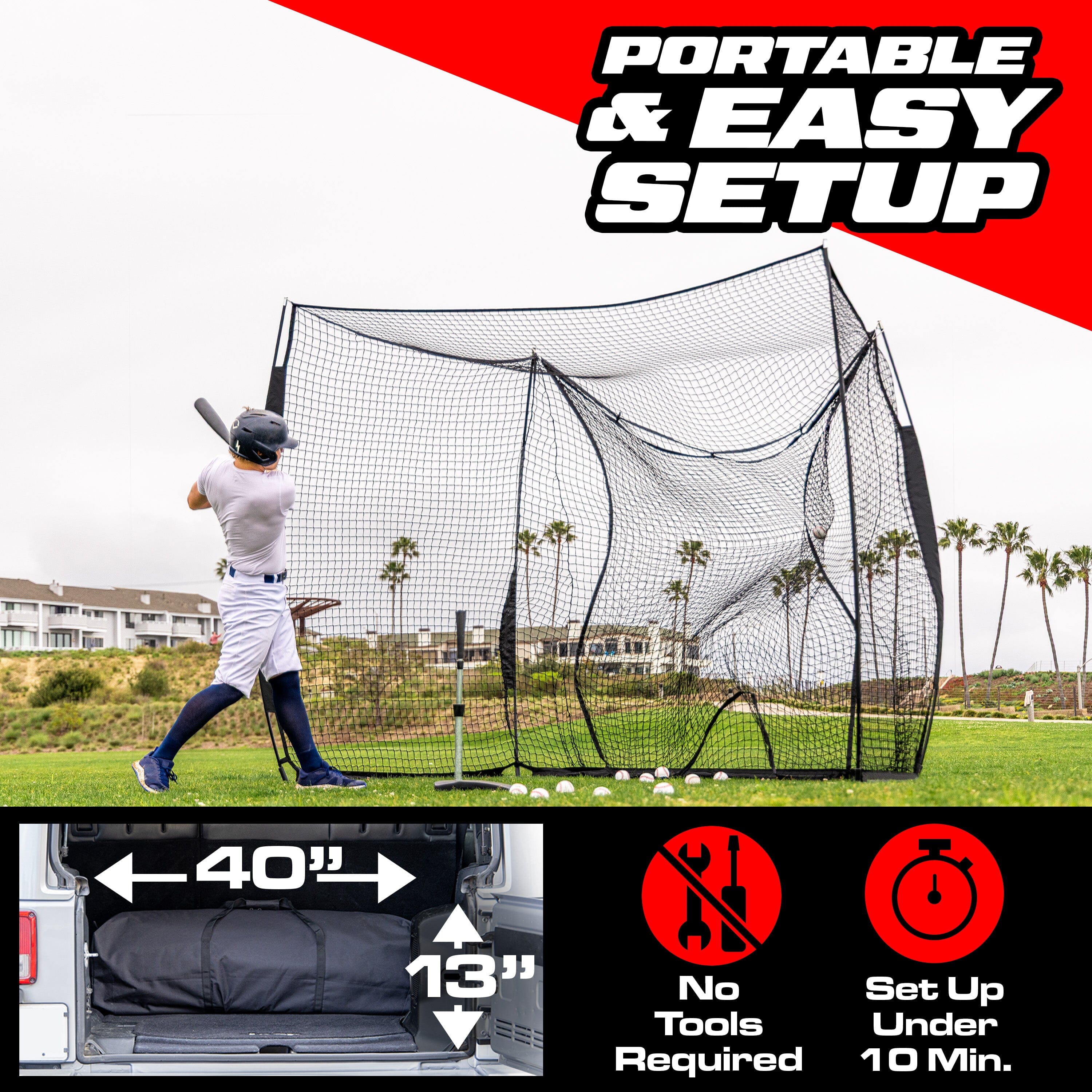 GoSports Baseball & Softball Portable Backstop Practice Net - 10 x 8 ft Hitting & Pitching Net for Backyard GoSports 