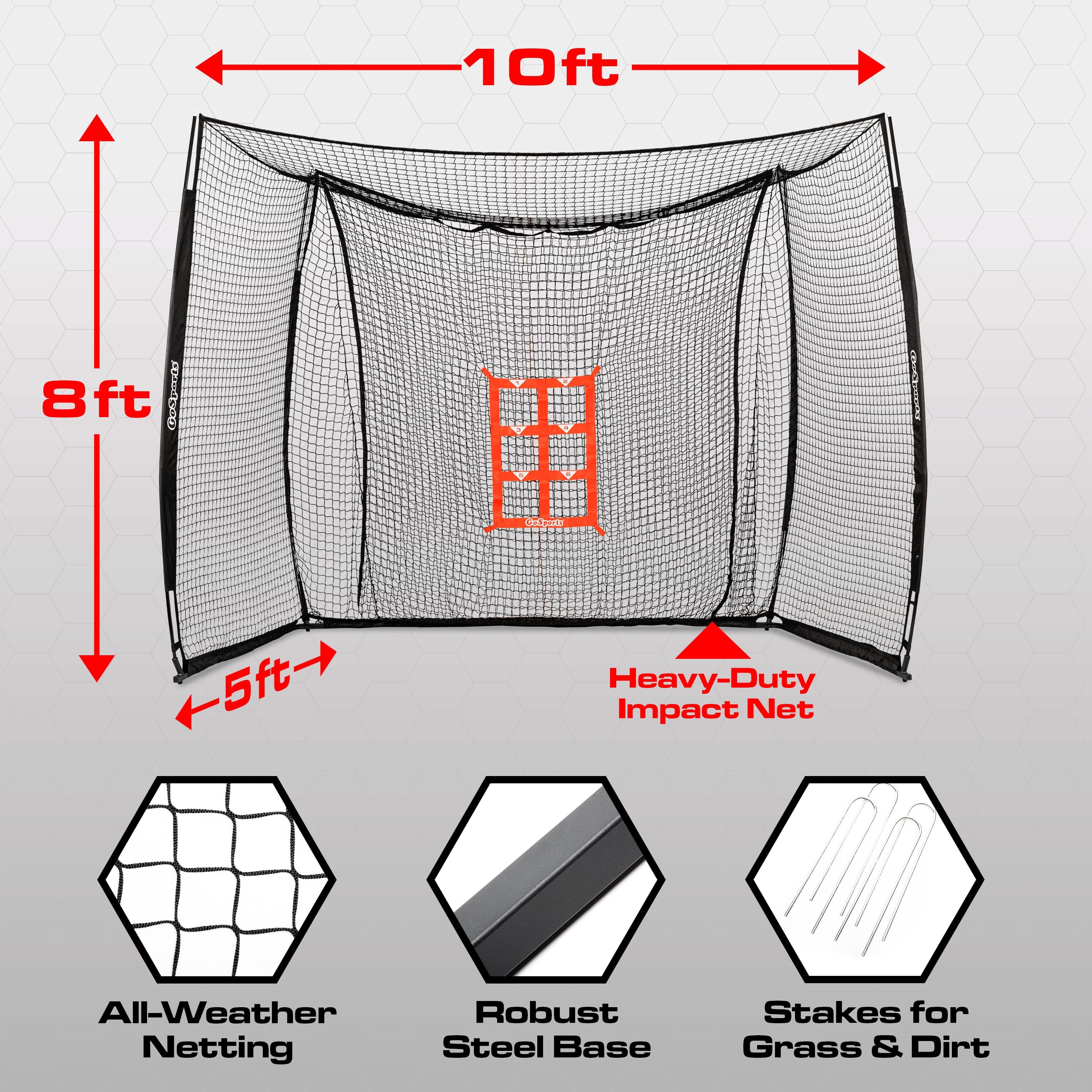 GoSports Baseball & Softball Portable Backstop Practice Net - 10 x 8 ft Hitting & Pitching Net for Backyard GoSports 
