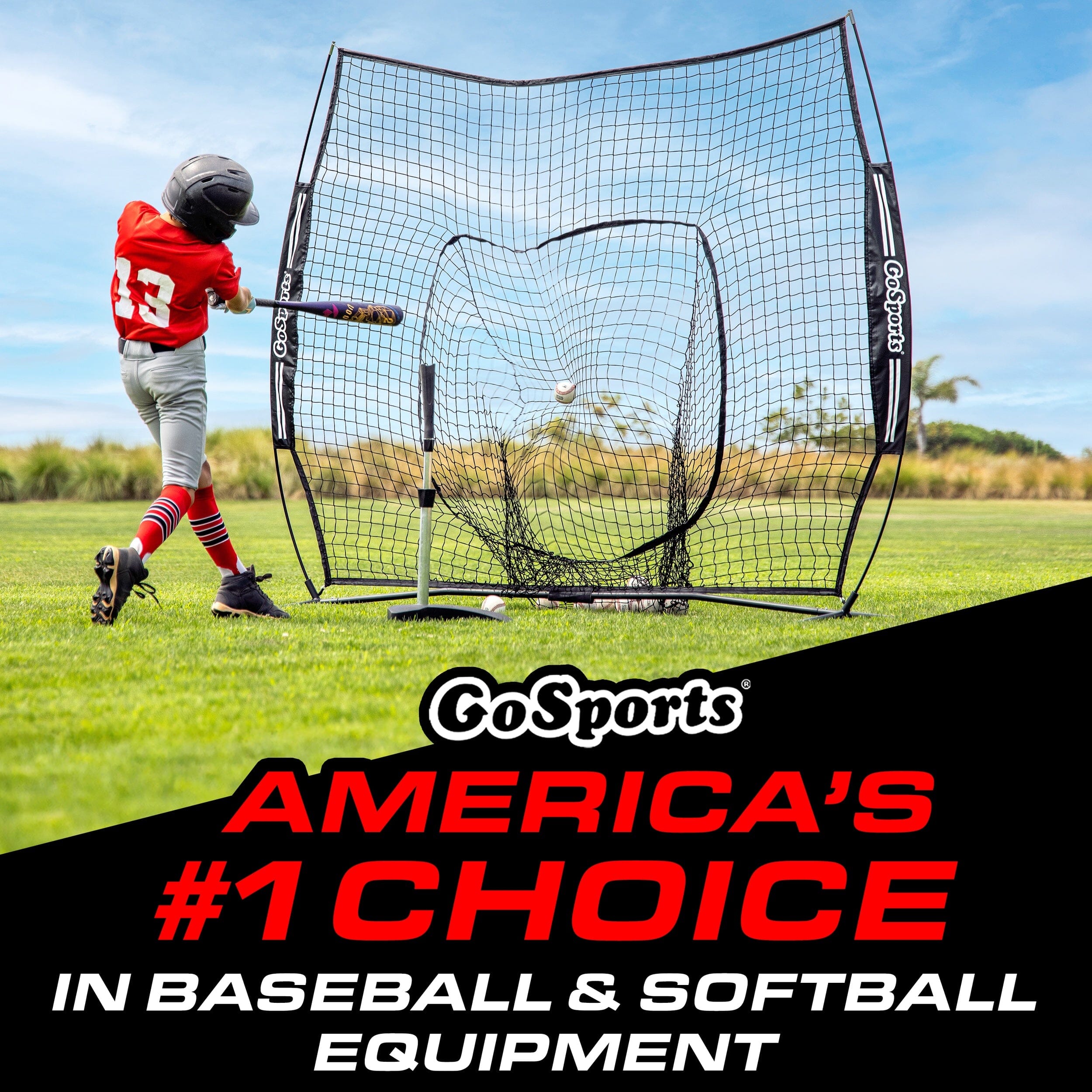 GoSports 6 x 6 ft Youth Baseball & Softball Net - Practice Hitting & Pitching Net with Bow Type Frame, Carry Bag and Strike Zone PlayGoSports.com 