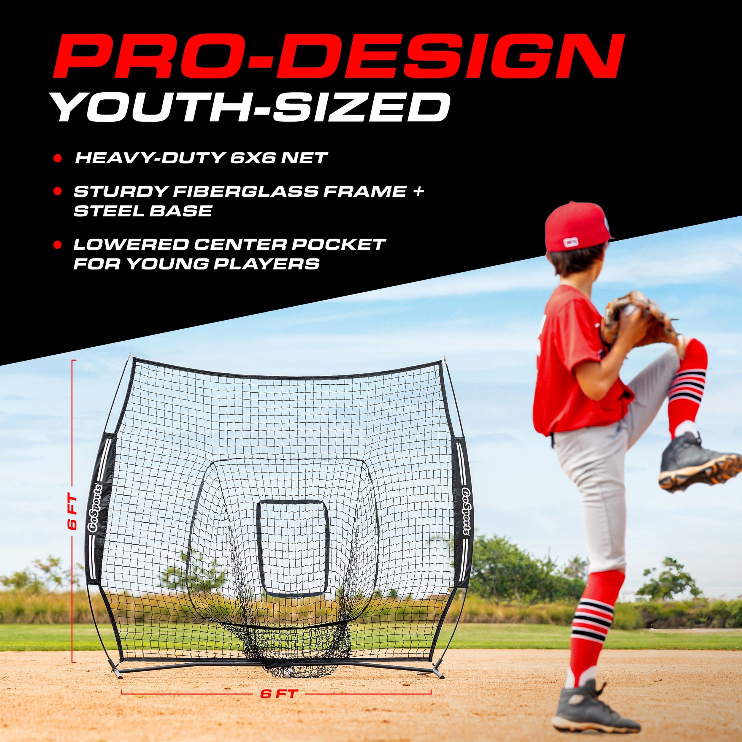 GoSports 6 x 6 ft Youth Baseball & Softball Net - Practice Hitting