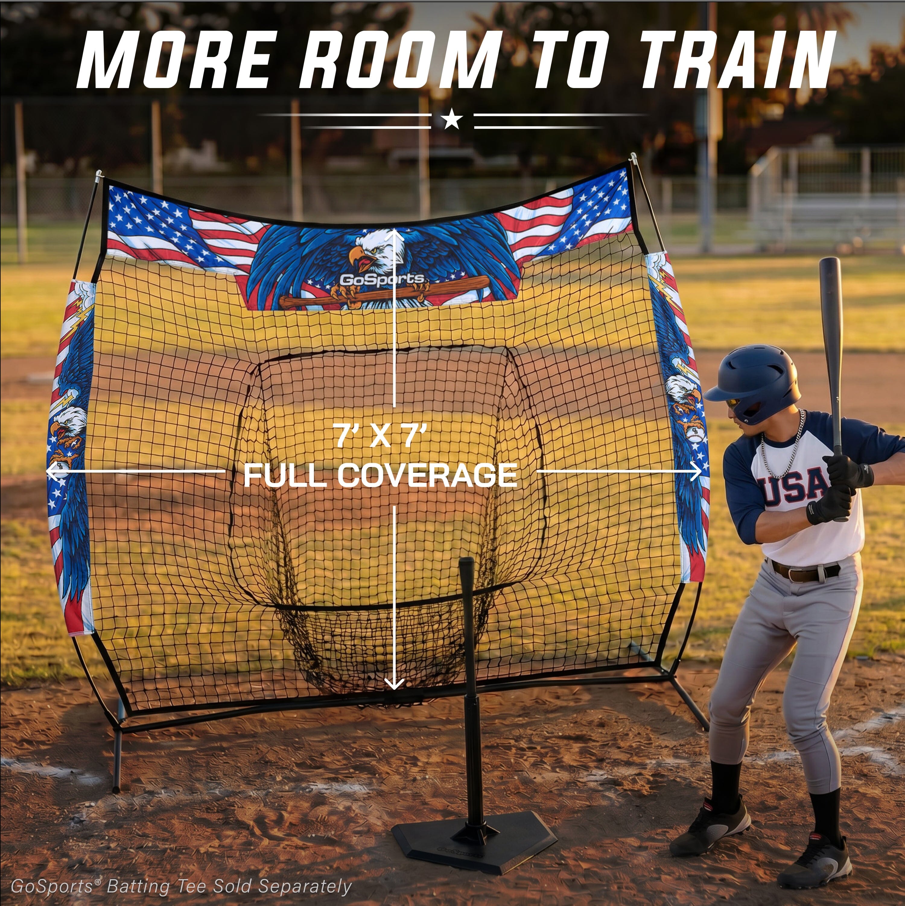 GoSports 7 x 7 ft America Drip Baseball & Softball Batting Net - Full Size Hitting & Pitching Net with Strike Zone and Carry Case PlayGoSports.com 