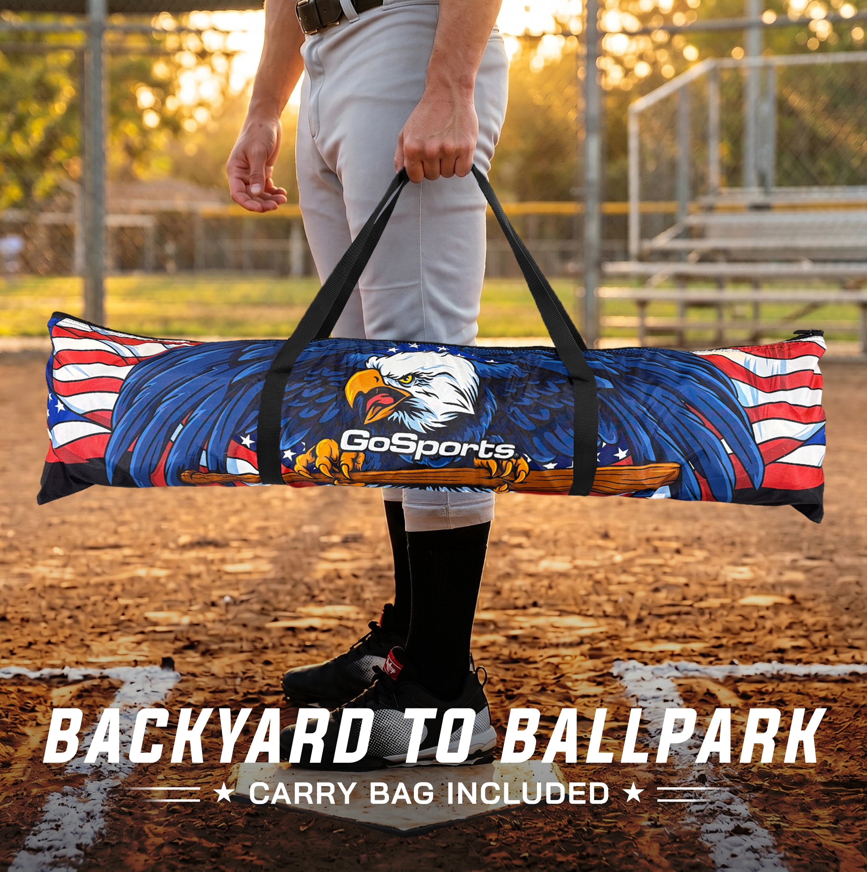 GoSports 7 x 7 ft America Drip Baseball & Softball Batting Net - Full Size Hitting & Pitching Net with Strike Zone and Carry Case PlayGoSports.com 