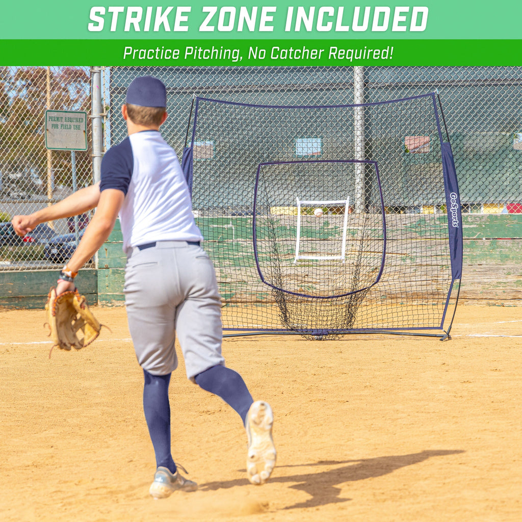 GoSports Team Tone 7 ft x 7 ft Baseball & Softball Practice Hitting & Pitching Net in Team Colors - Navy GoSports 
