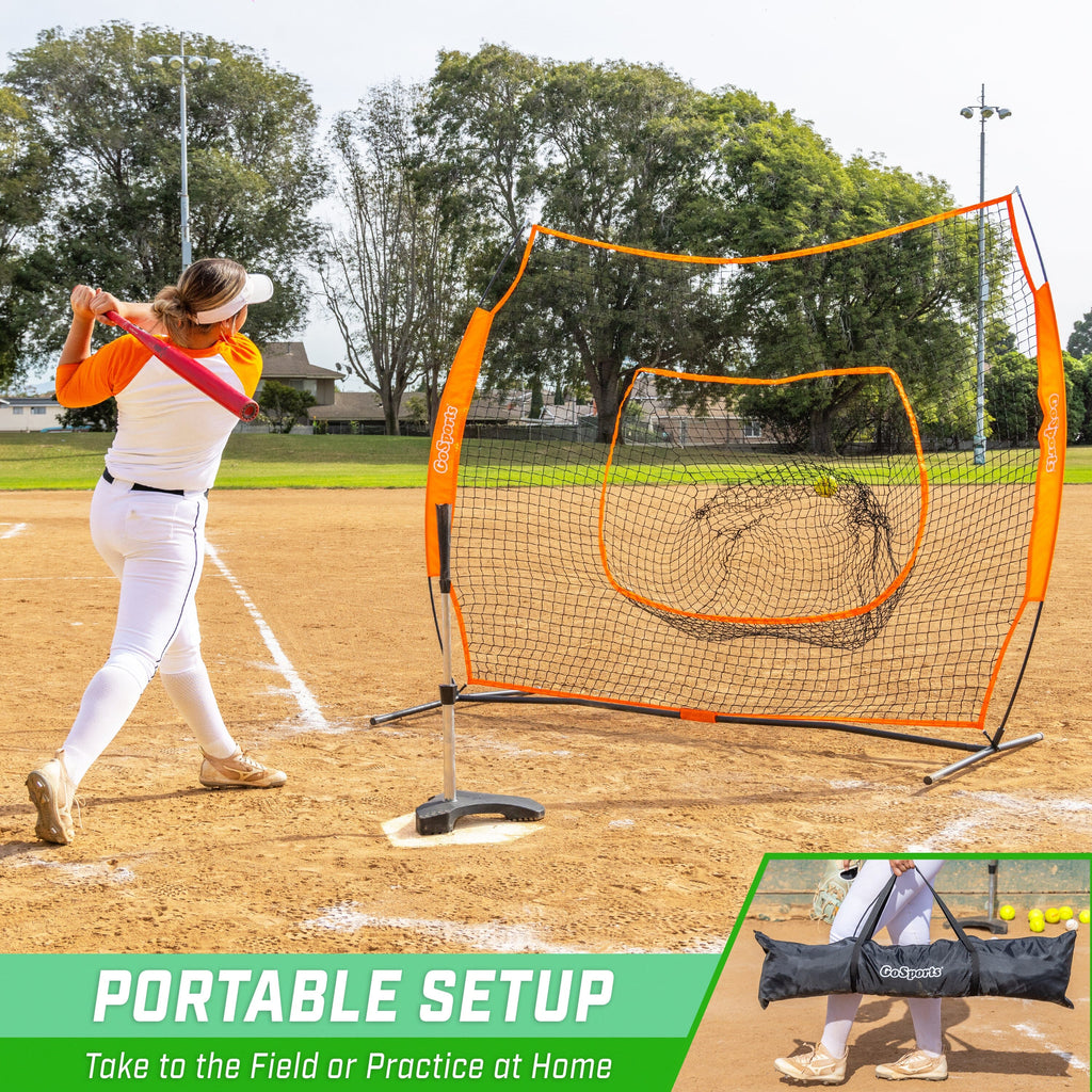 GoSports Team Tone 7 ft x 7 ft Baseball & Softball Practice Hitting & Pitching Net in Team Colors - Orange GoSports 