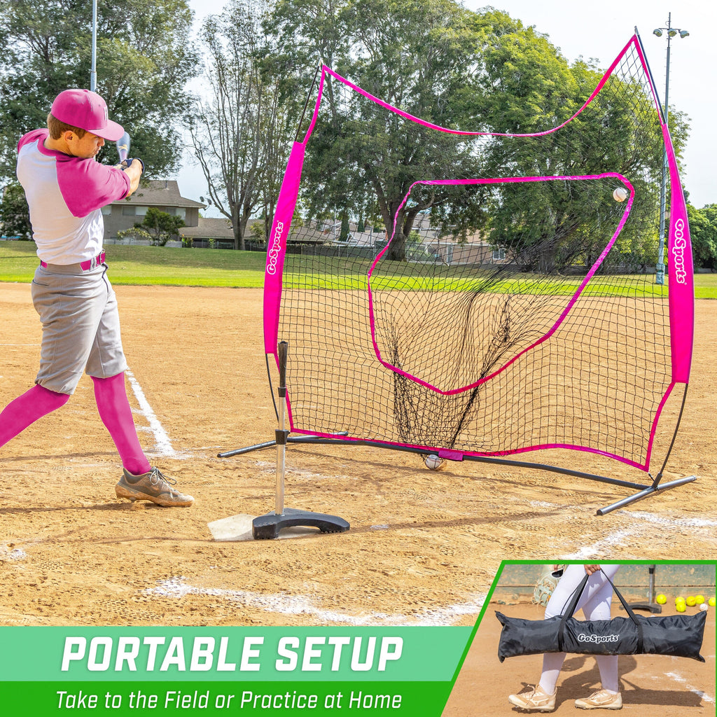 GoSports Team Tone 7 ft x 7 ft Baseball & Softball Practice Hitting & Pitching Net in Team Colors - Pink GoSports 