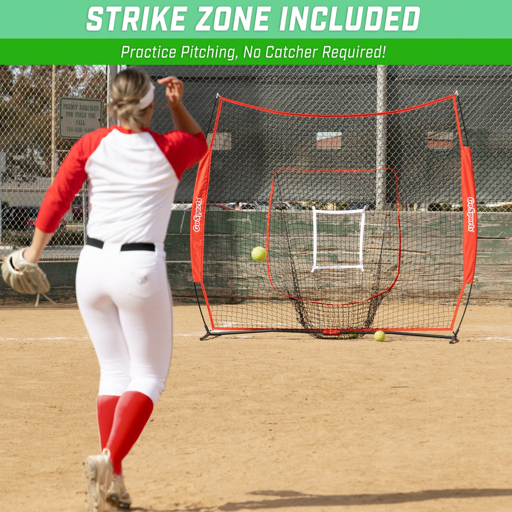 GoSports Team Tone 7 ft x 7 ft Baseball & Softball Practice Hitting & Pitching Net in Team Colors - Red GoSports 