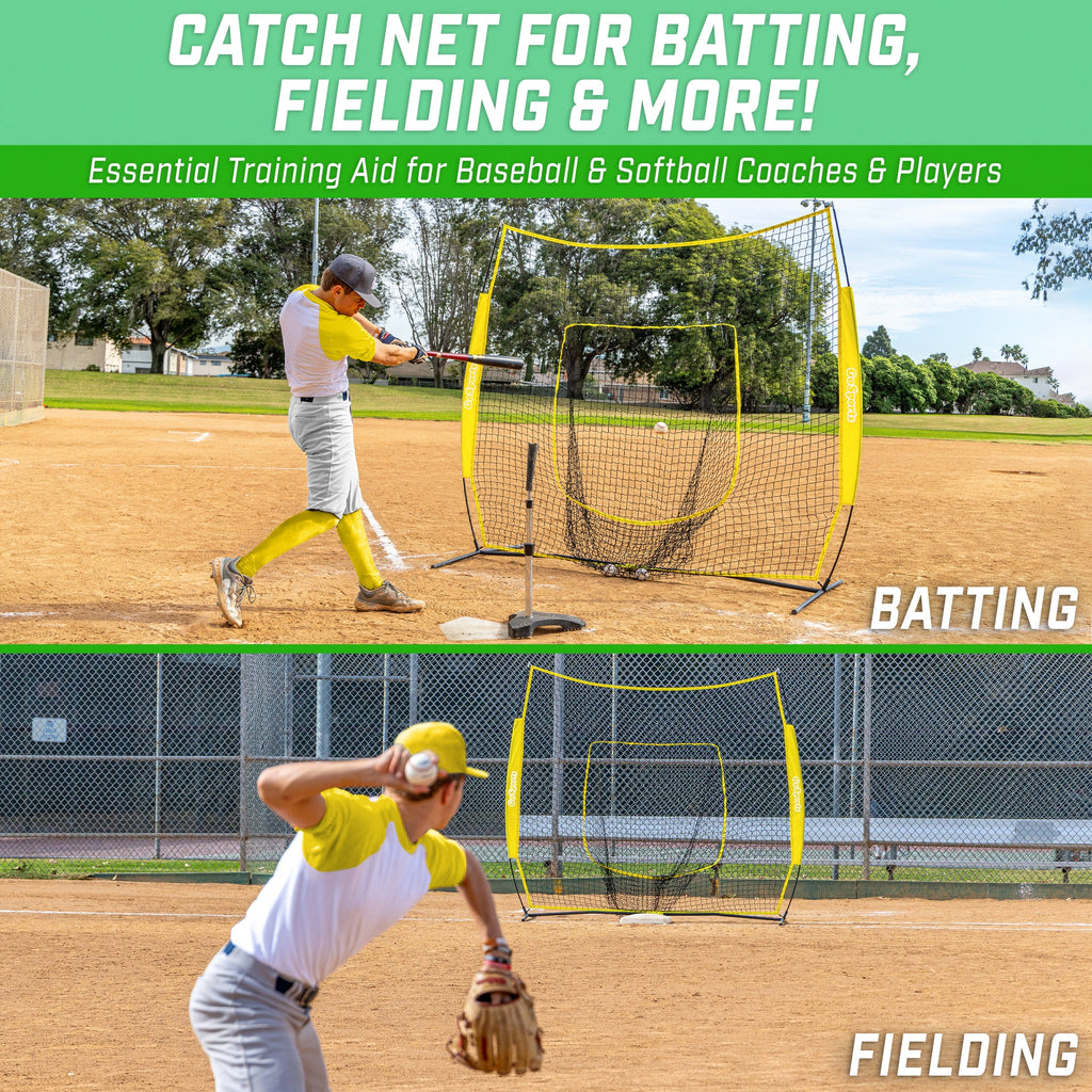 GoSports Team Tone 7 ft x 7 ft Baseball & Softball Practice Hitting & Pitching Net in Team Colors - Yellow GoSports 
