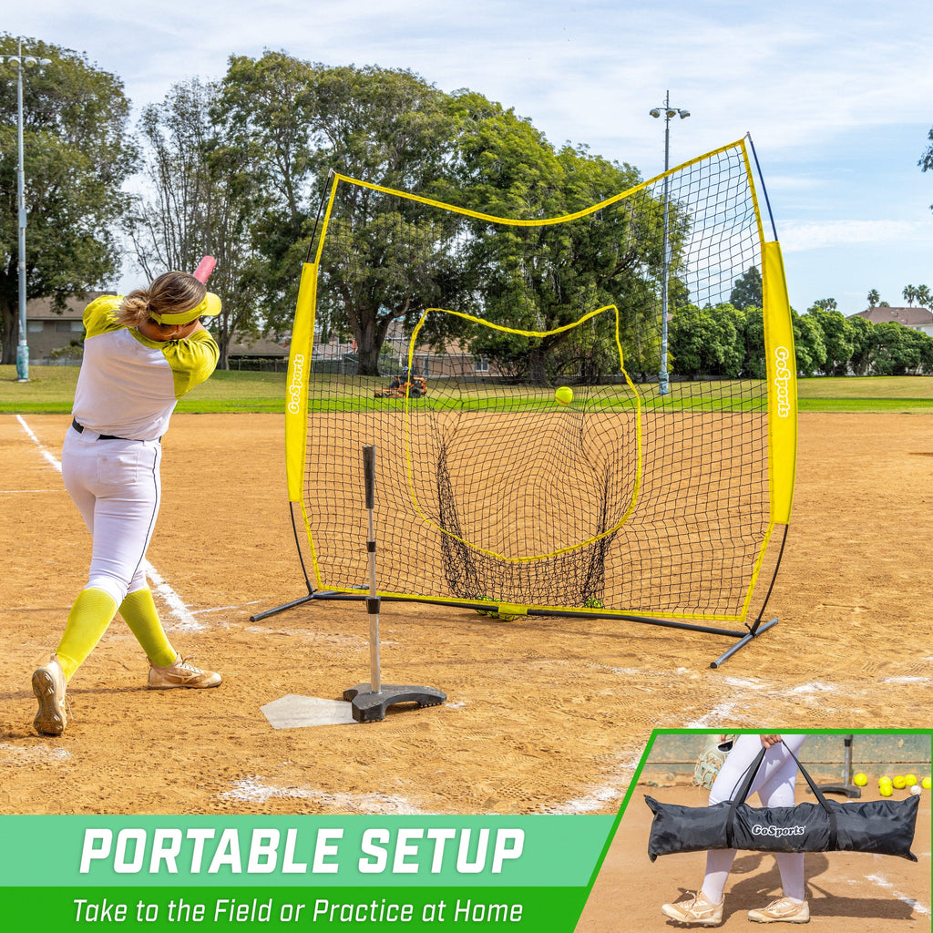 GoSports Team Tone 7 ft x 7 ft Baseball & Softball Practice Hitting & Pitching Net in Team Colors - Yellow GoSports 