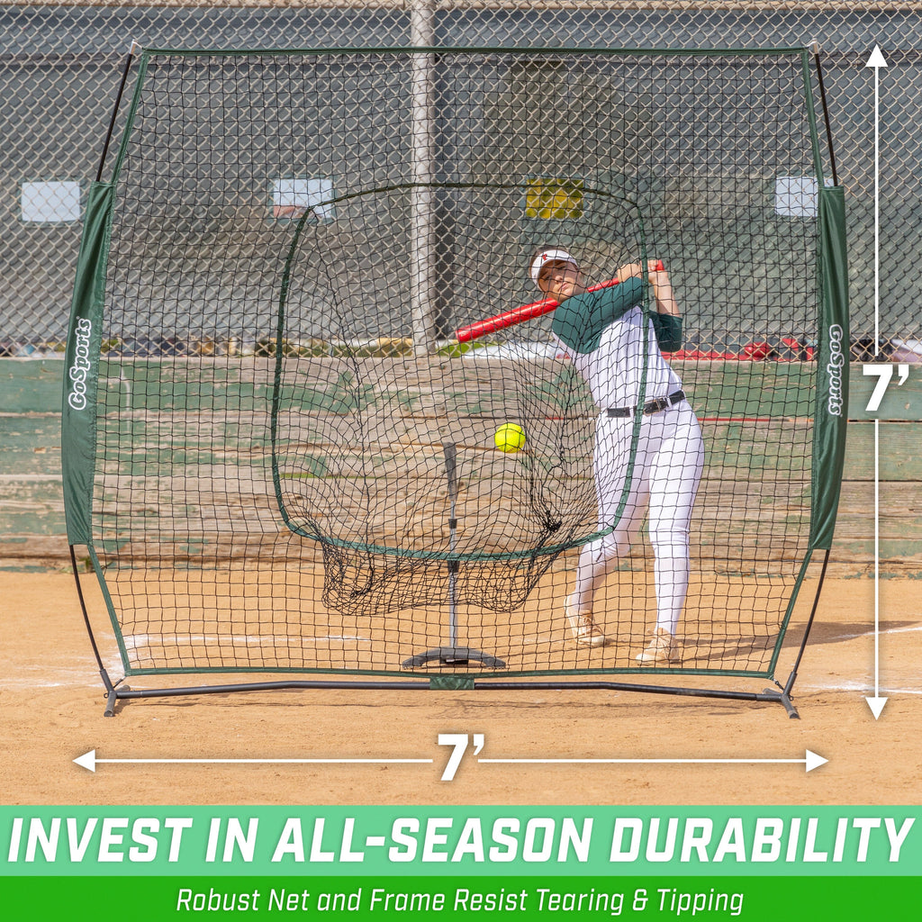 GoSports Team Tone 7 ft x 7 ft Baseball & Softball Practice Hitting & Pitching Net in Team Colors - Green GoSports 