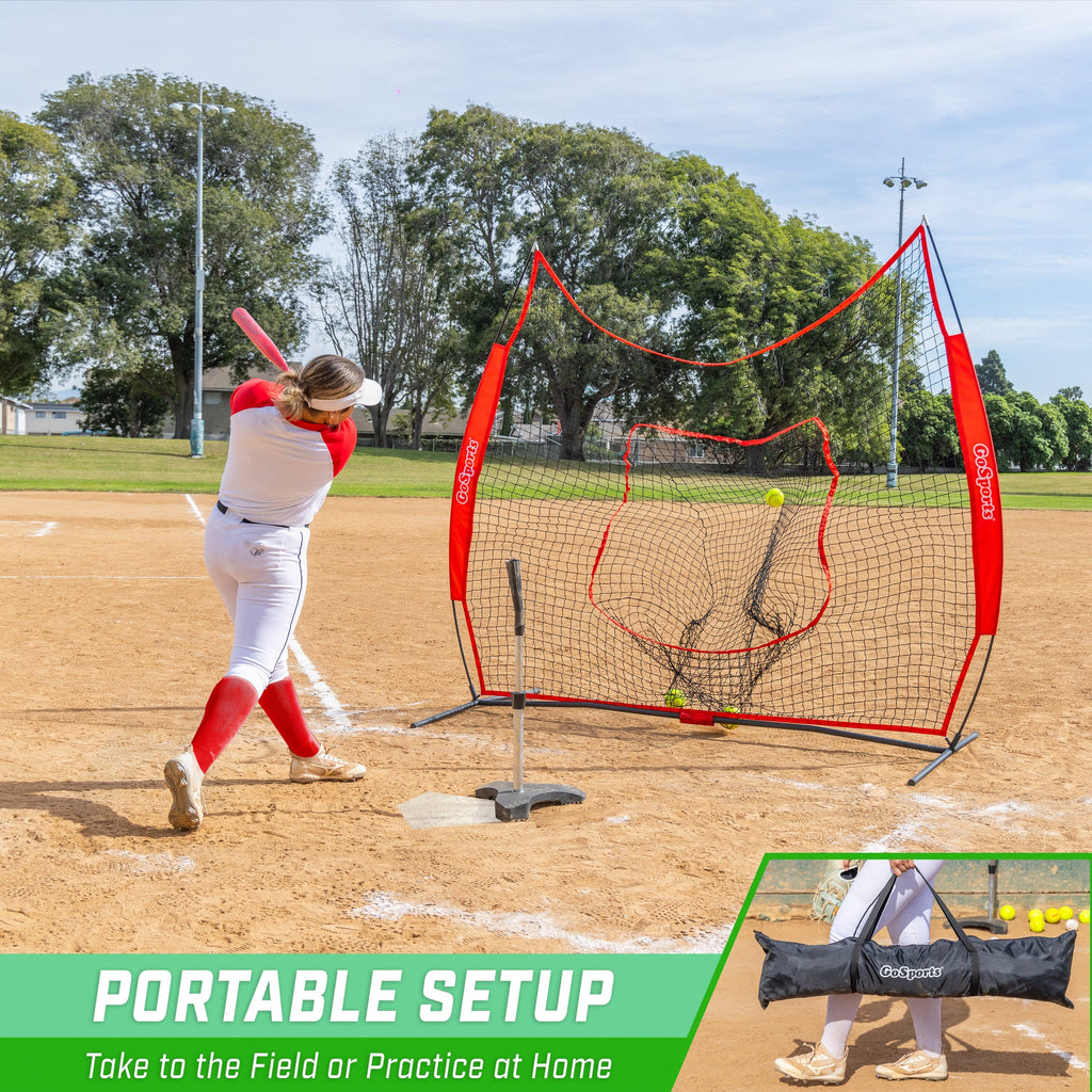 GoSports Team Tone 7 ft x 7 ft Baseball & Softball Practice Hitting & Pitching Net in Team Colors - Red GoSports 