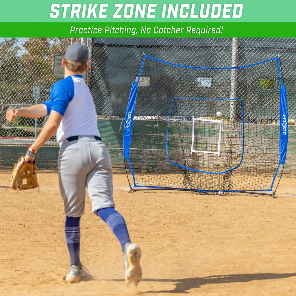 GoSports Team Tone 7 ft x 7 ft Baseball & Softball Practice Hitting & Pitching Net in Team Colors - Royal GoSports 
