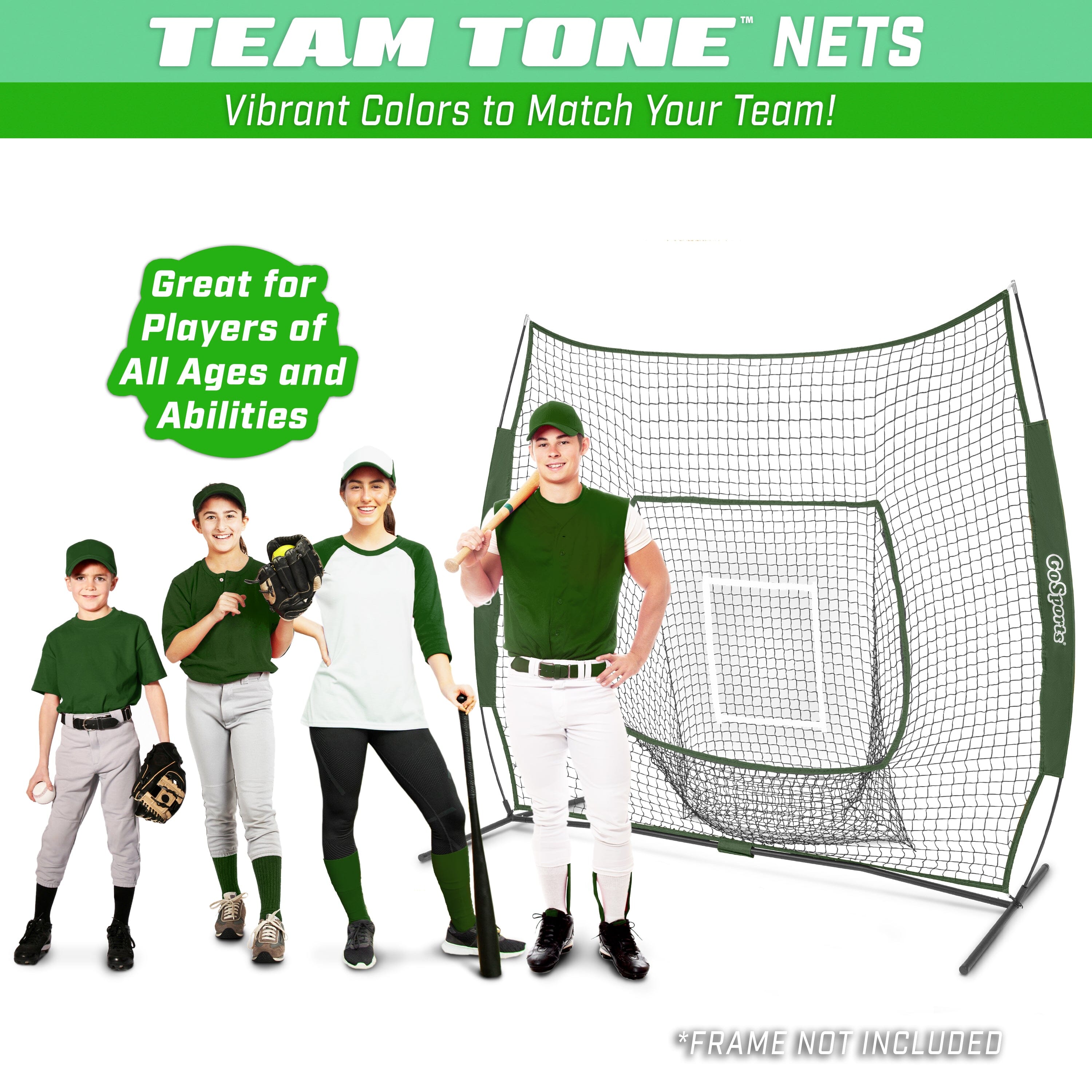 a group of people standing in front of a baseball net