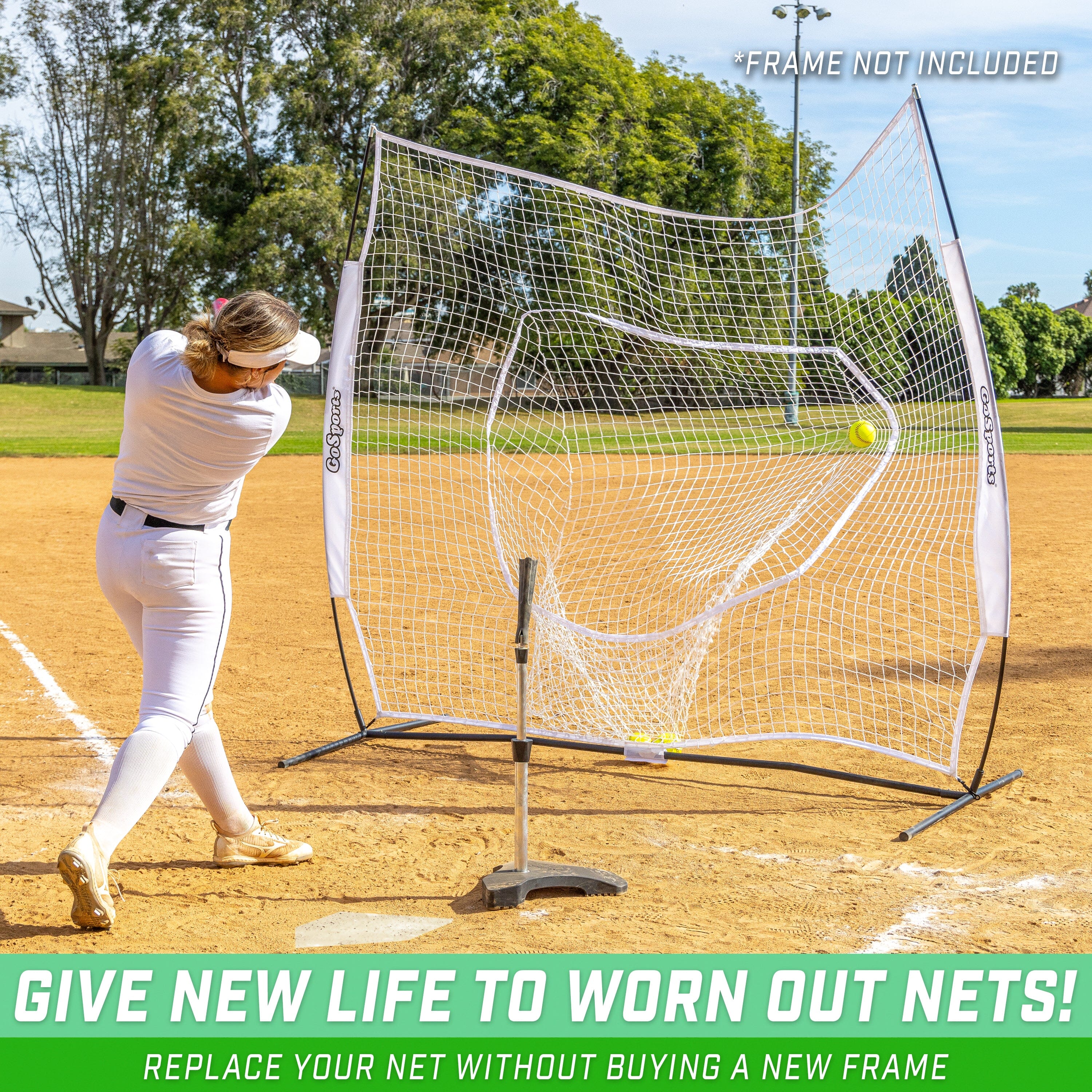 a woman swinging a baseball bat at a baseball field