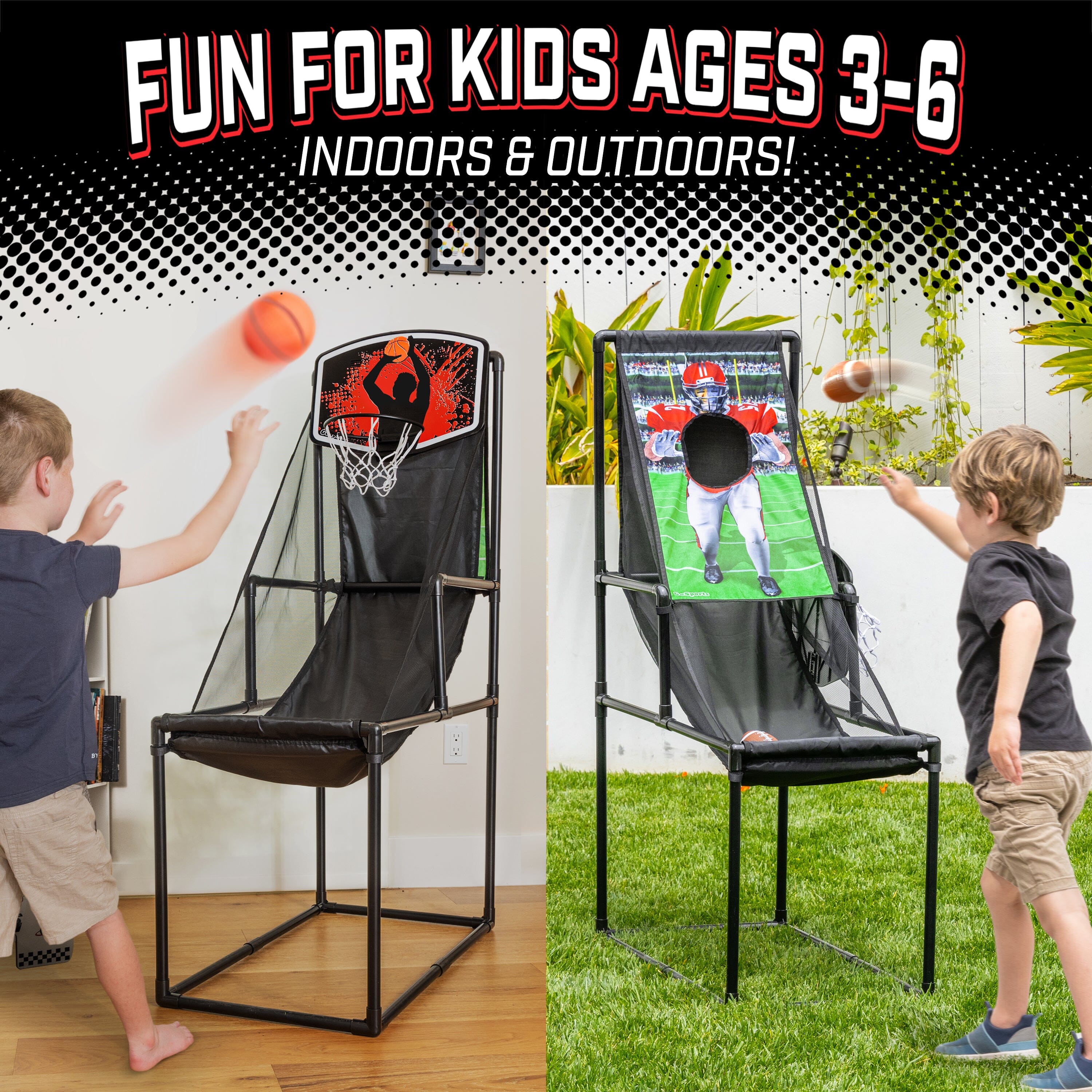 GoSports 2 in 1 Basketball & Football Toss Arcade Game - Indoor & Outdoor Toy Hoop for Kids Ages 3-8 GoSports 