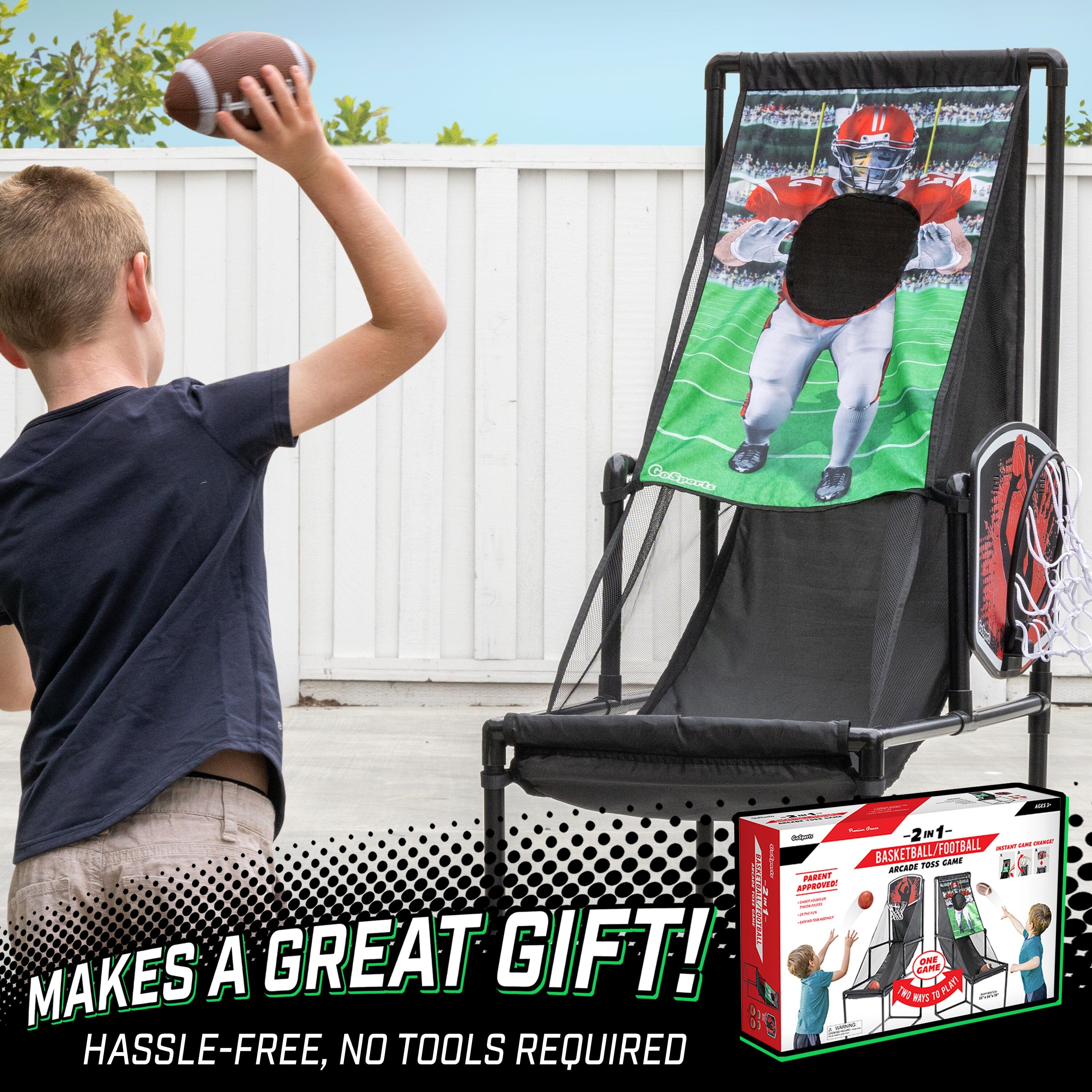 GoSports 2 in 1 Basketball & Football Toss Arcade Game - Indoor & Outdoor Toy Hoop for Kids Ages 3-8 GoSports 