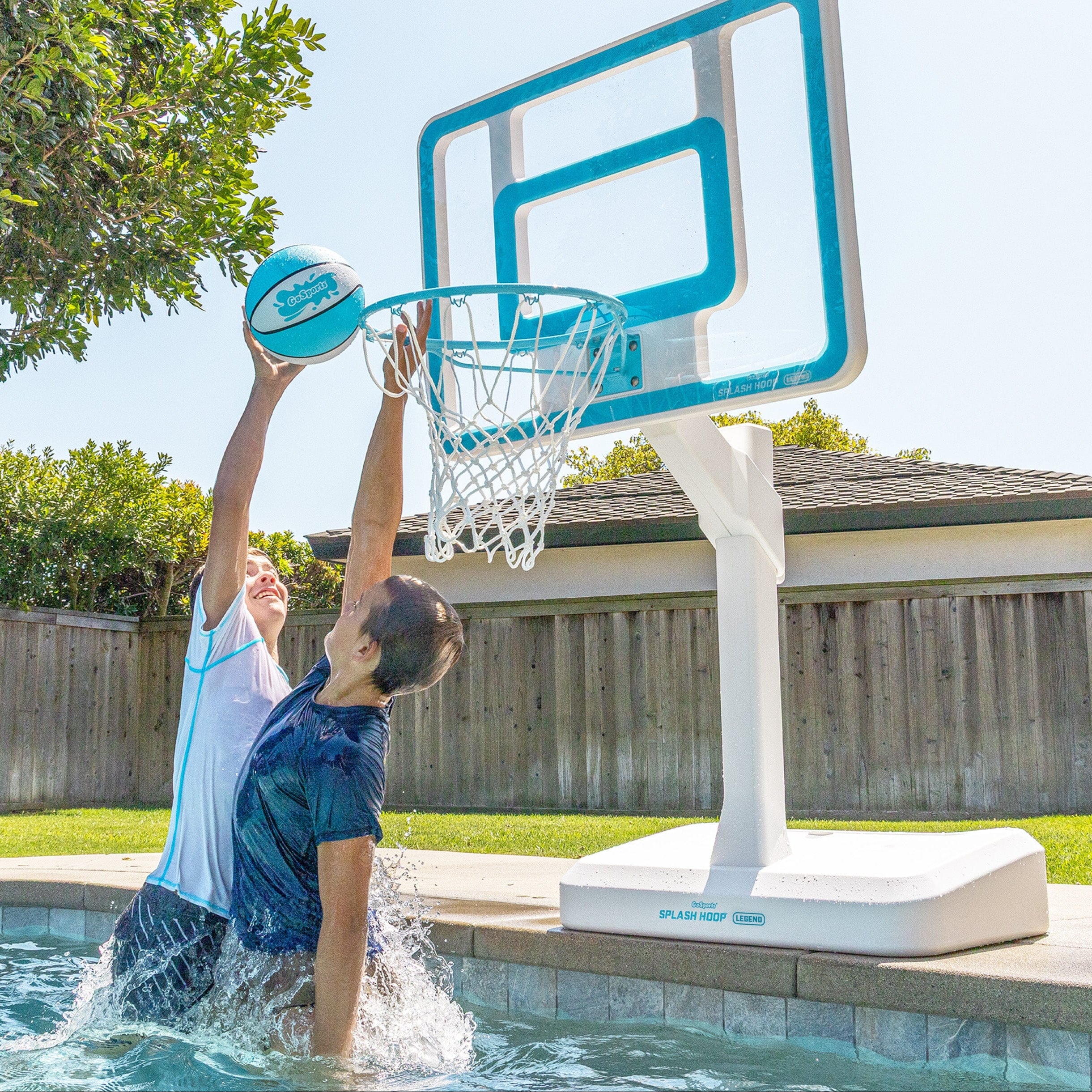 GoSports Splash Hoop LEGEND Pool Basketball Hoop Game with Water Weighted Base, Adjustable Height, and Regulation Steel Rim - Aqua GoSports 
