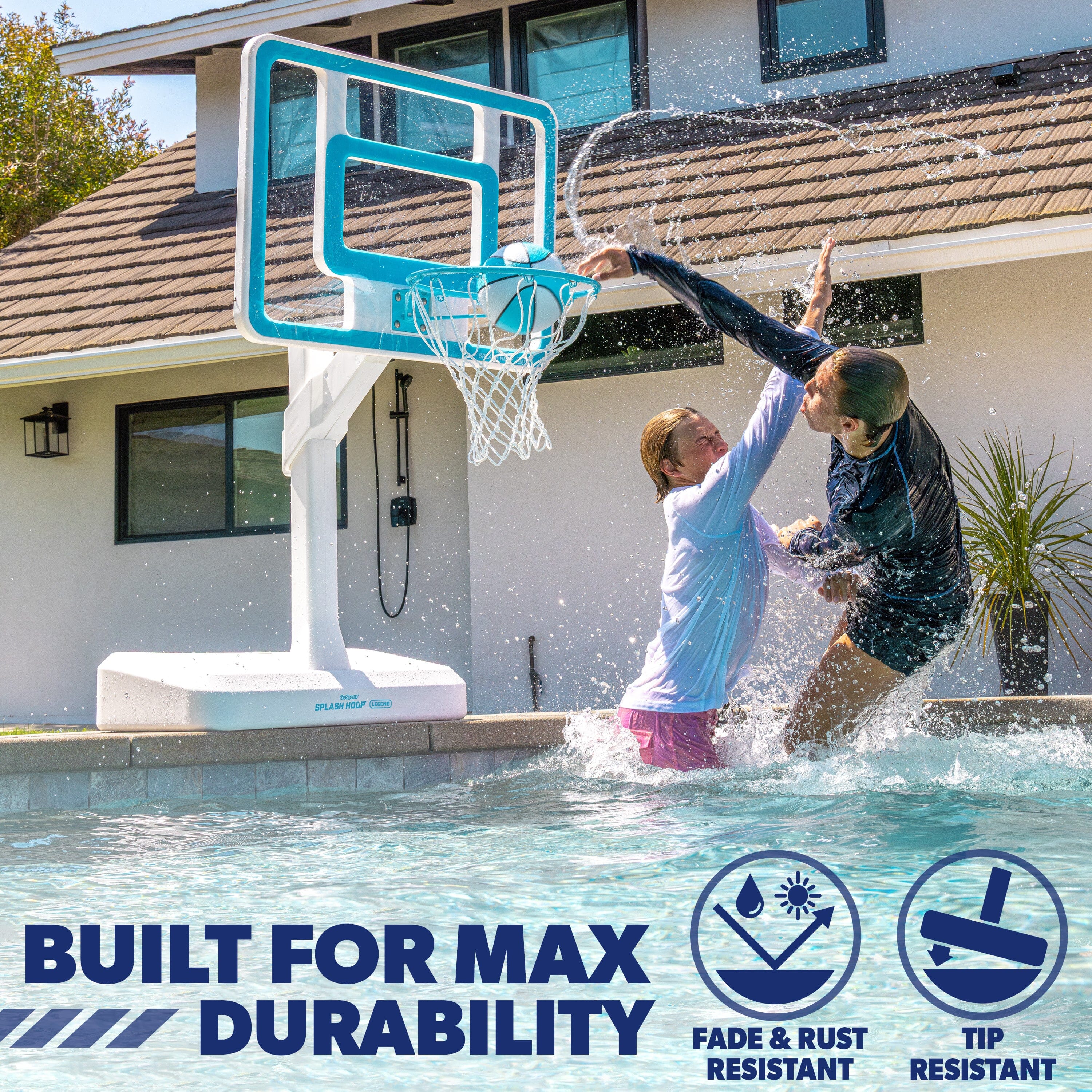 GoSports Splash Hoop LEGEND Pool Basketball Hoop Game with Water Weighted Base, Adjustable Height, and Regulation Steel Rim - Aqua GoSports 