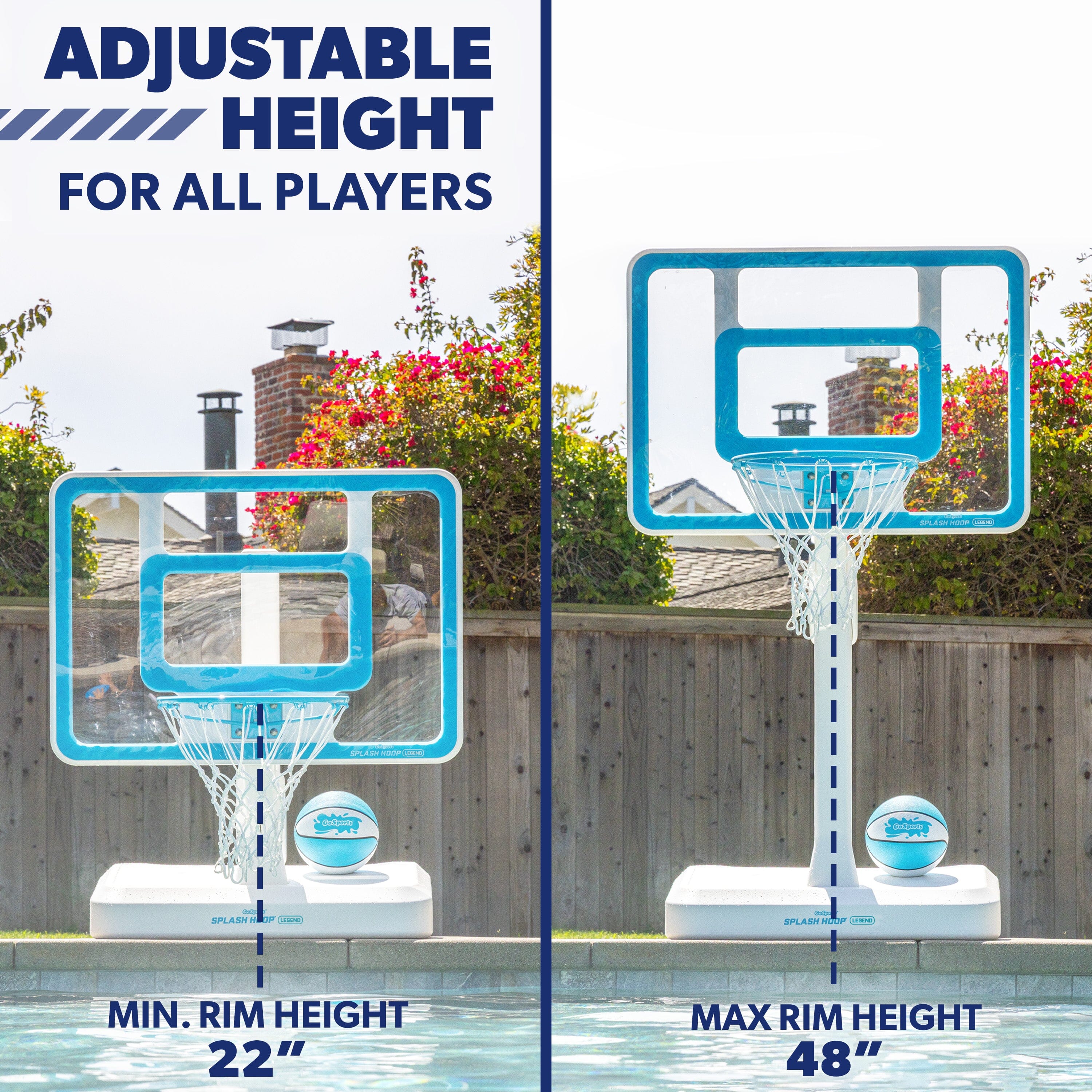 GoSports Splash Hoop LEGEND Pool Basketball Hoop Game with Water Weighted Base, Adjustable Height, and Regulation Steel Rim - Aqua GoSports 