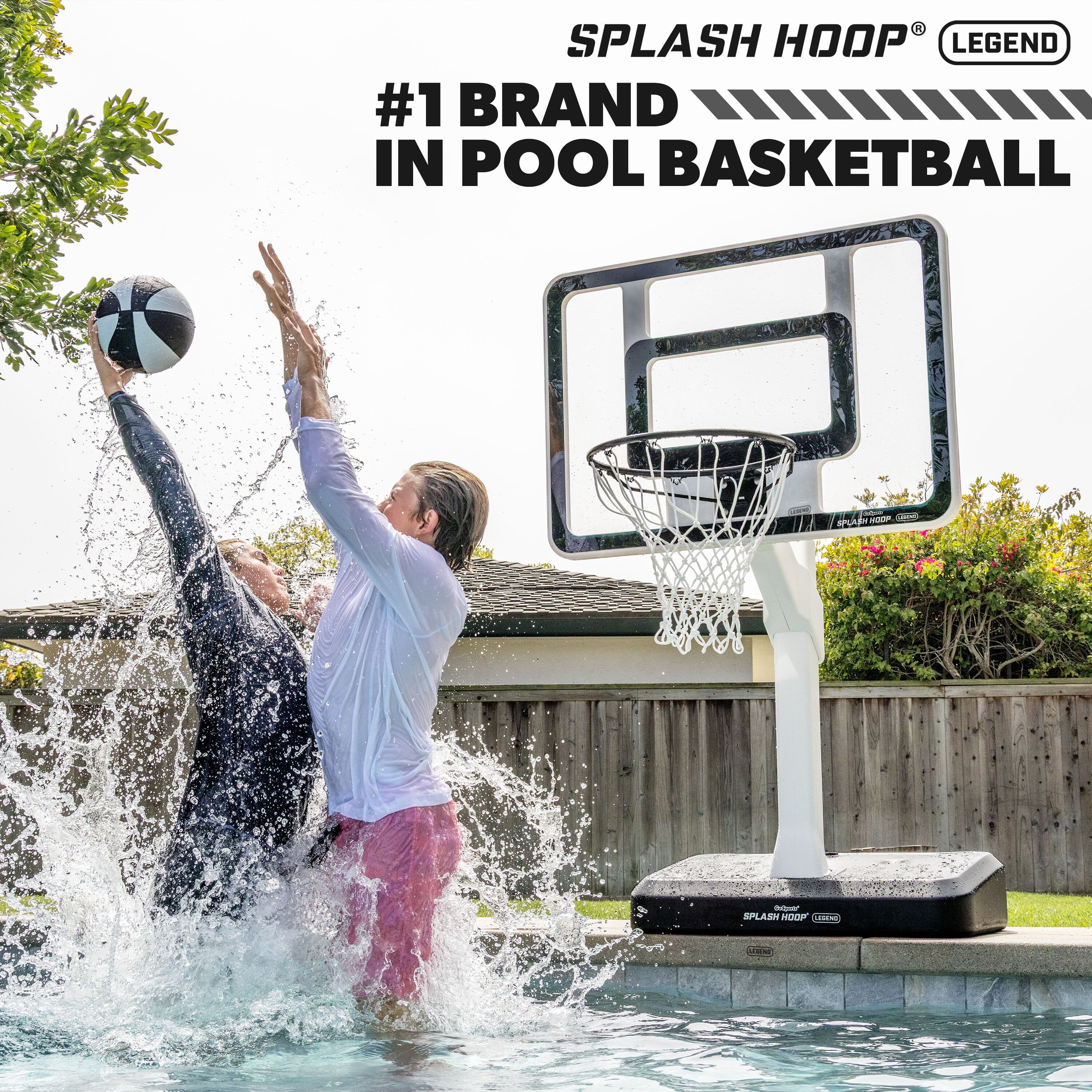 GoSports Splash Hoop LEGEND Pool Basketball Hoop Game with Water Weighted Base, Adjustable Height, and Regulation Steel Rim - Black GoSports 