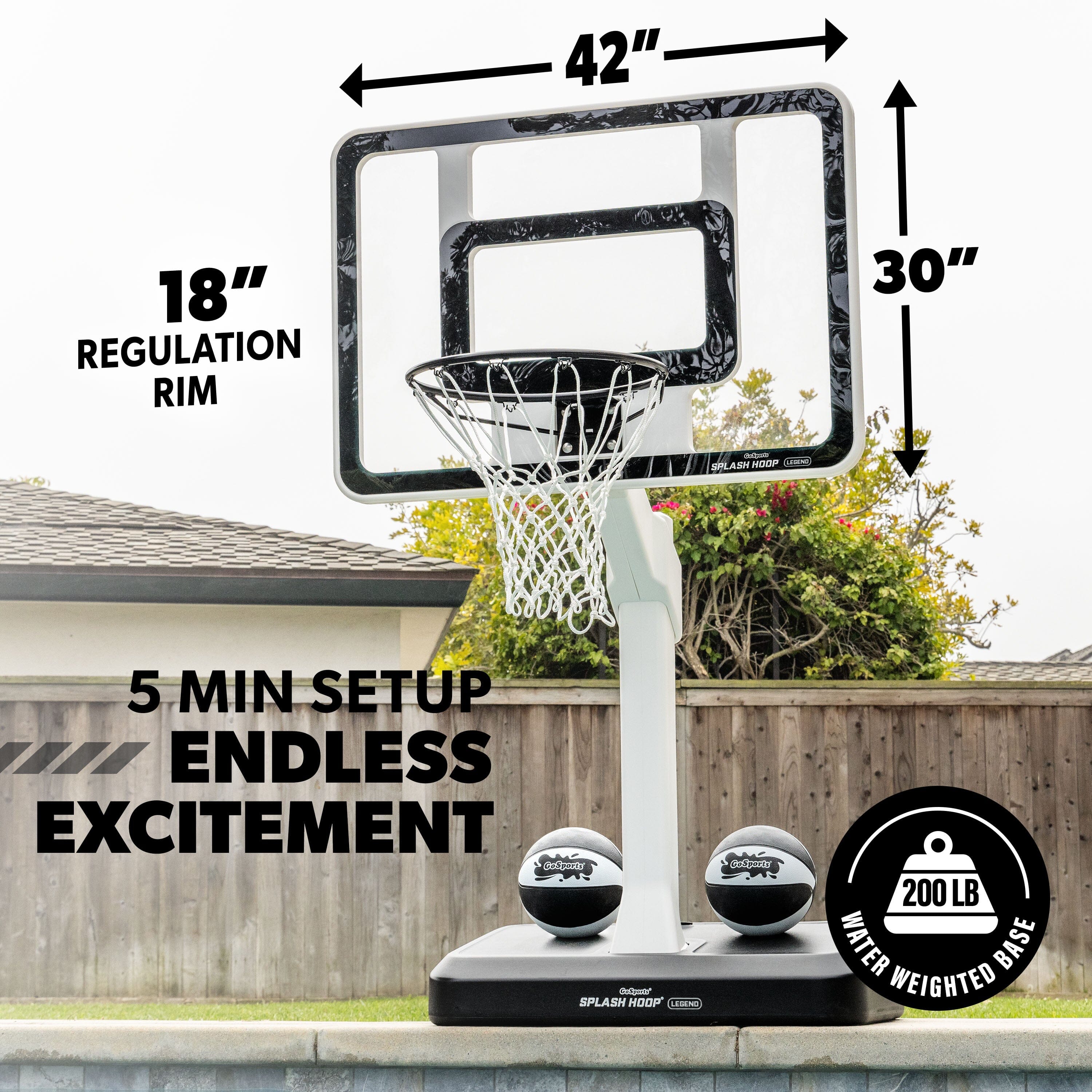 GoSports Splash Hoop LEGEND Pool Basketball Hoop Game with Water Weighted Base, Adjustable Height, and Regulation Steel Rim - Black GoSports 