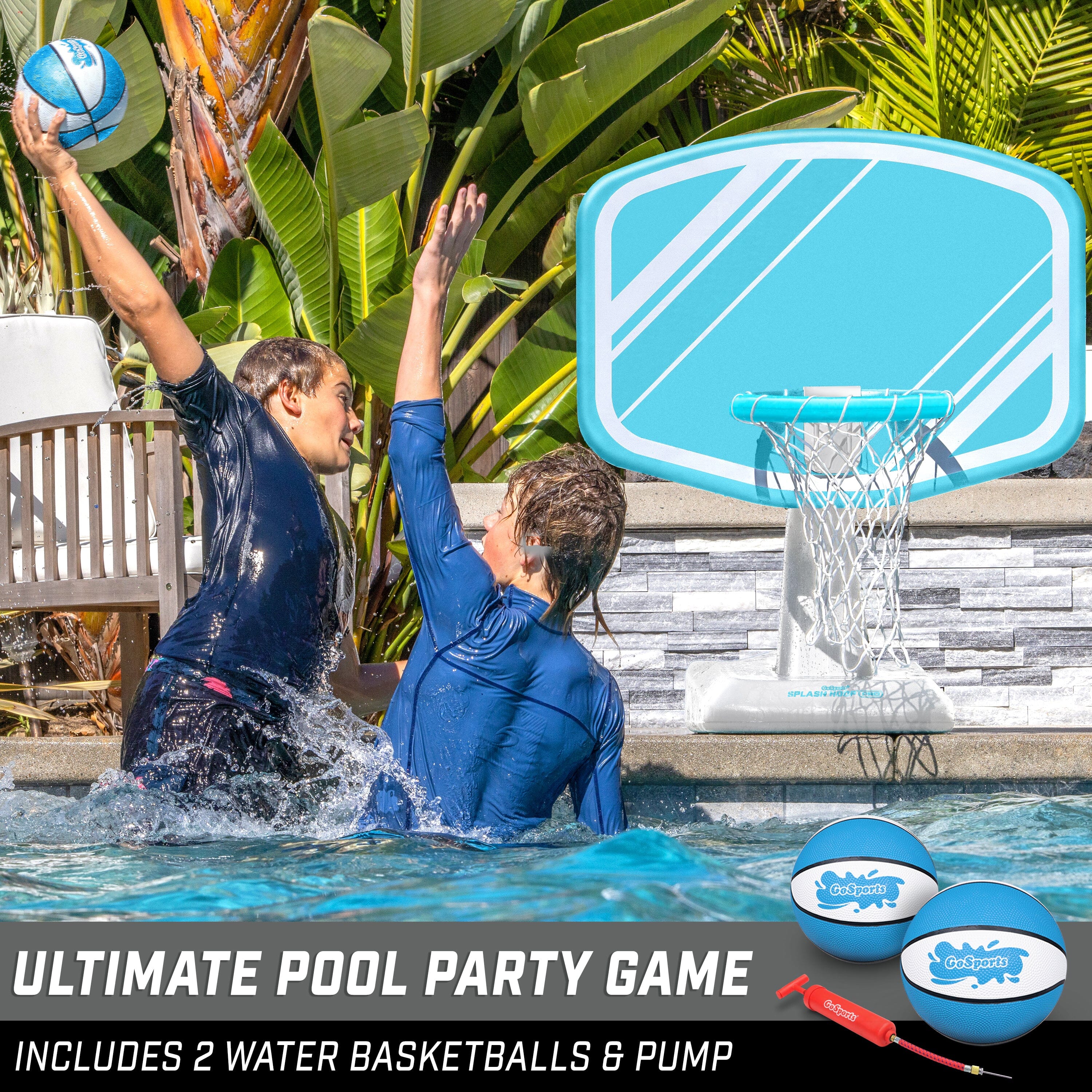 GoSports Splash Hoop PRO Swimming Pool Basketball Game - Includes Poolside Water Basketball Hoop, 2 Balls and Pump – Aqua GoSports 