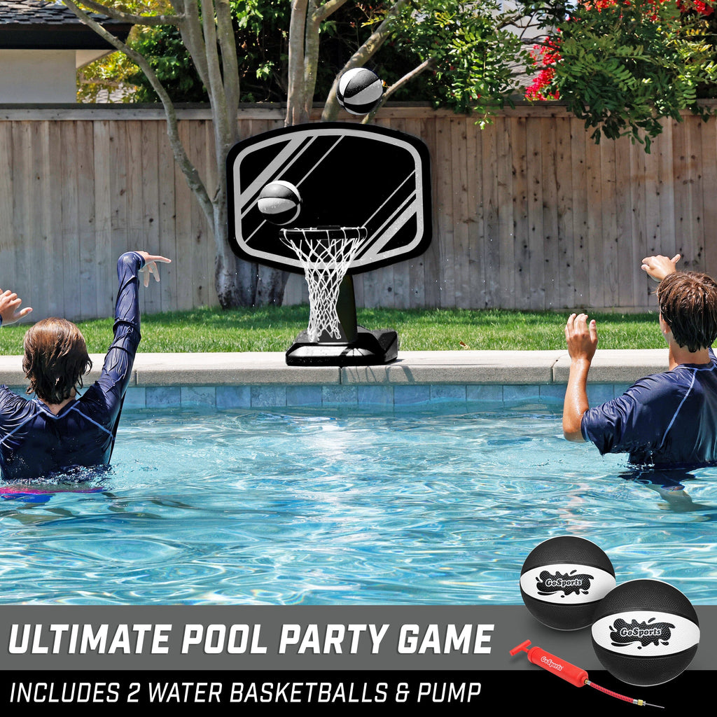 GoSports Splash Hoop PRO Swimming Pool Basketball Game - Includes Poolside Water Basketball Hoop, 2 Balls and Pump - Black GoSports 