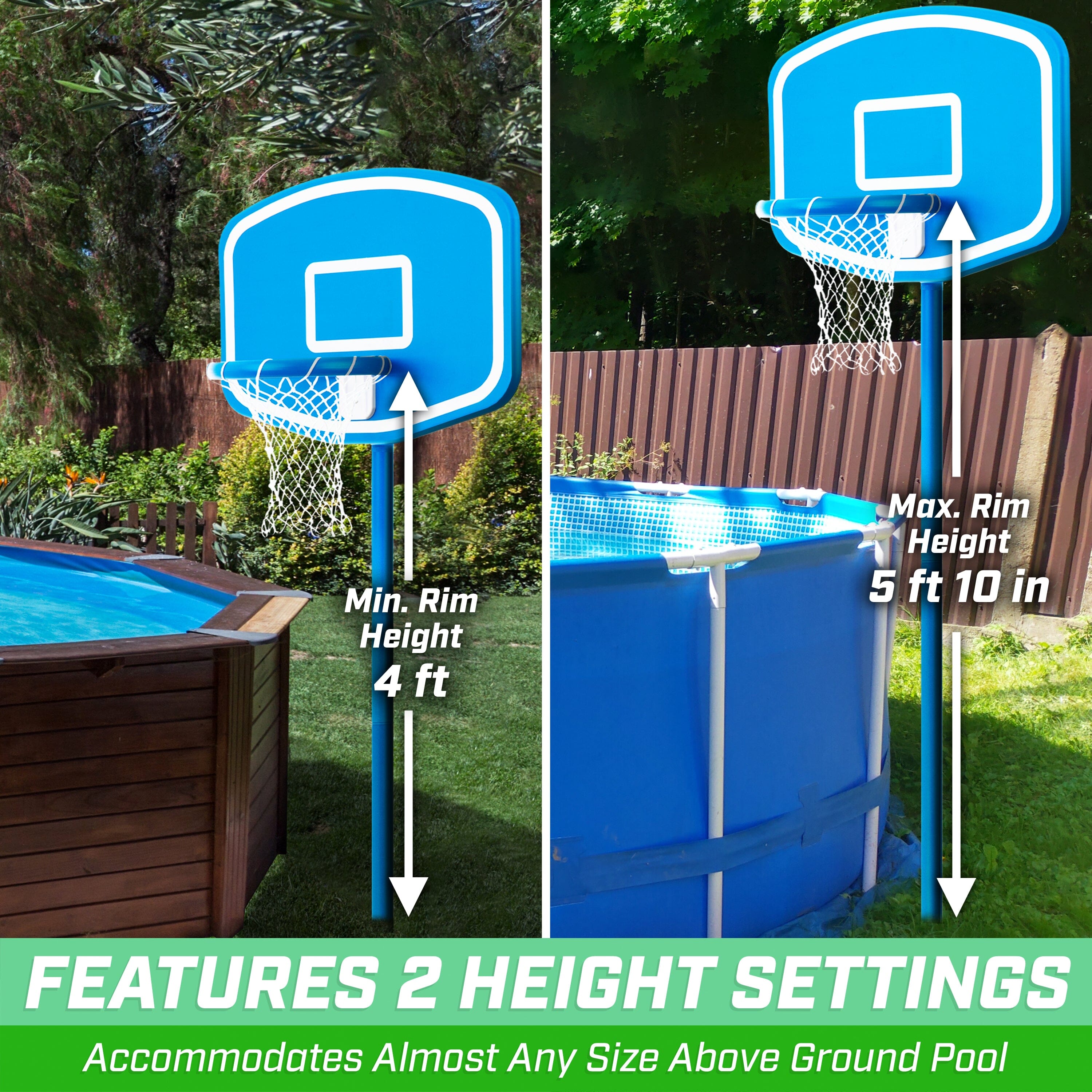 a pool with a basketball hoop and a pool with a basketball hoop