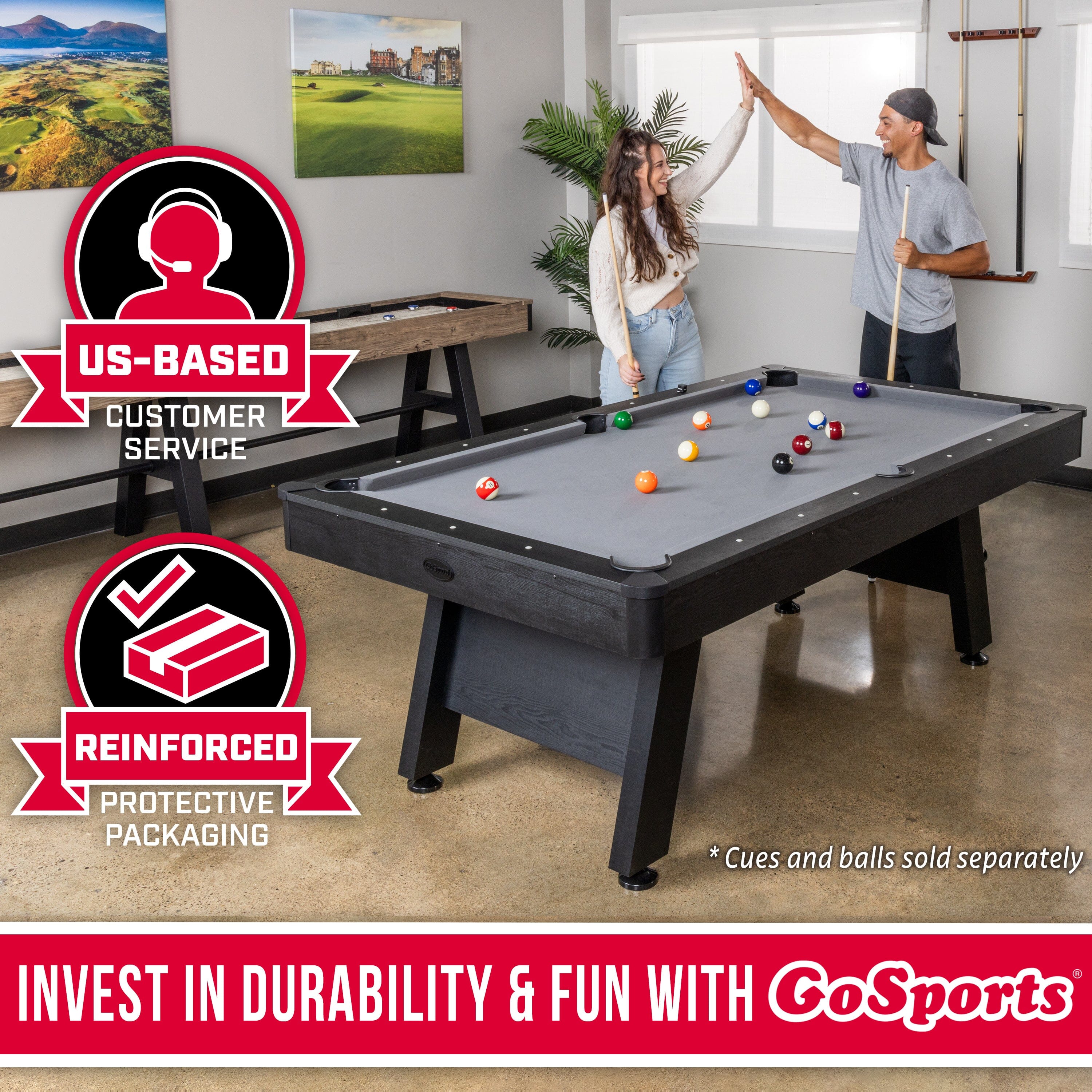 GoSports 7 ft Pool Table with Black Wood Finish - Billiards Game Room Table for Adults & Family - Accessories Not Included - Gray GoSports 
