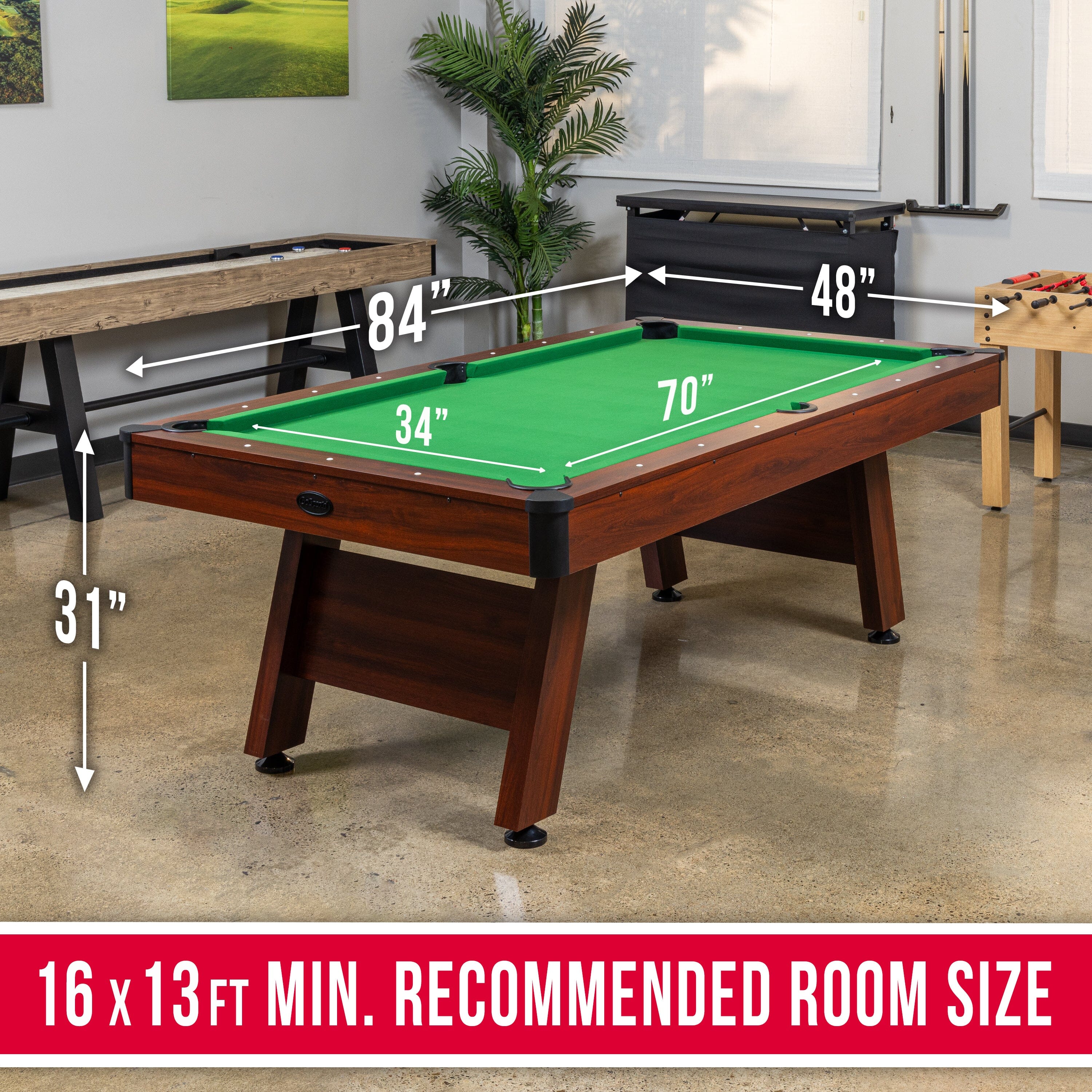 GoSports 7 ft Pool Table with Brown Wood Finish - Billiards Game Room Table for Adults & Family - Accessories Not Included - Green GoSports 