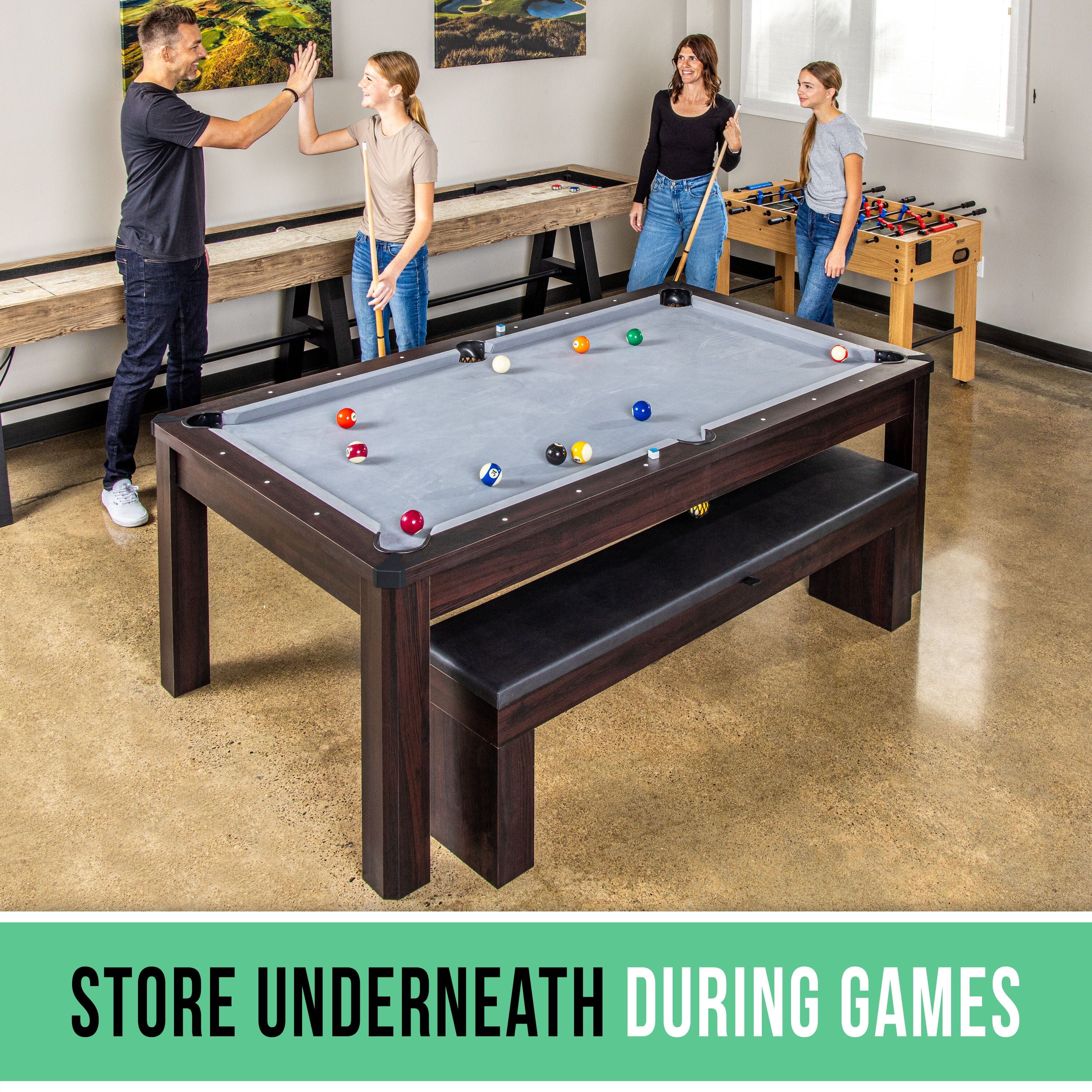 Storage Bench for GoSports 7 ft 3 in 1 Pool, Dining, & Table Dark Tennis Combo Table GoSports 