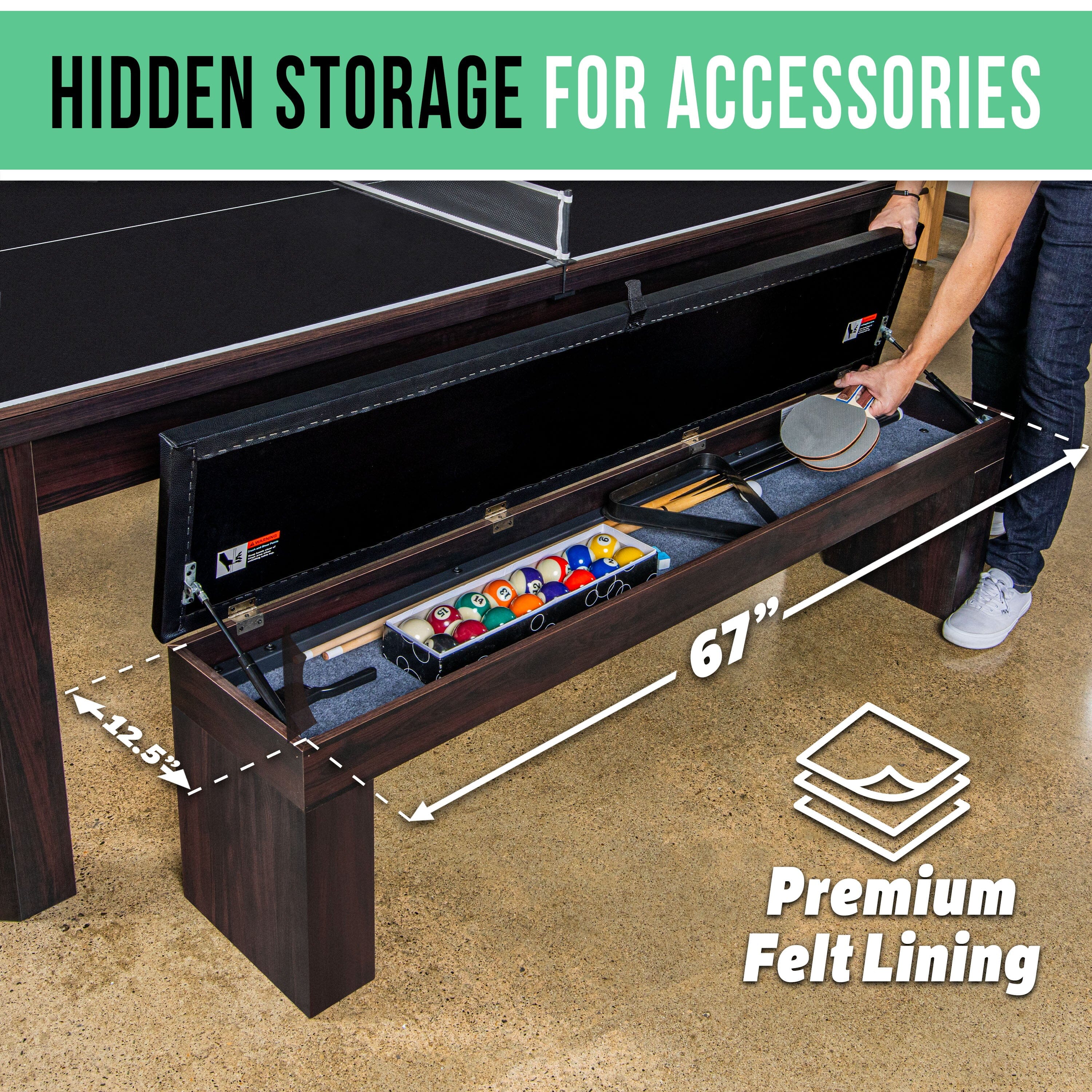 Storage Bench for GoSports 7 ft 3 in 1 Pool, Dining, & Table Dark Tennis Combo Table GoSports 